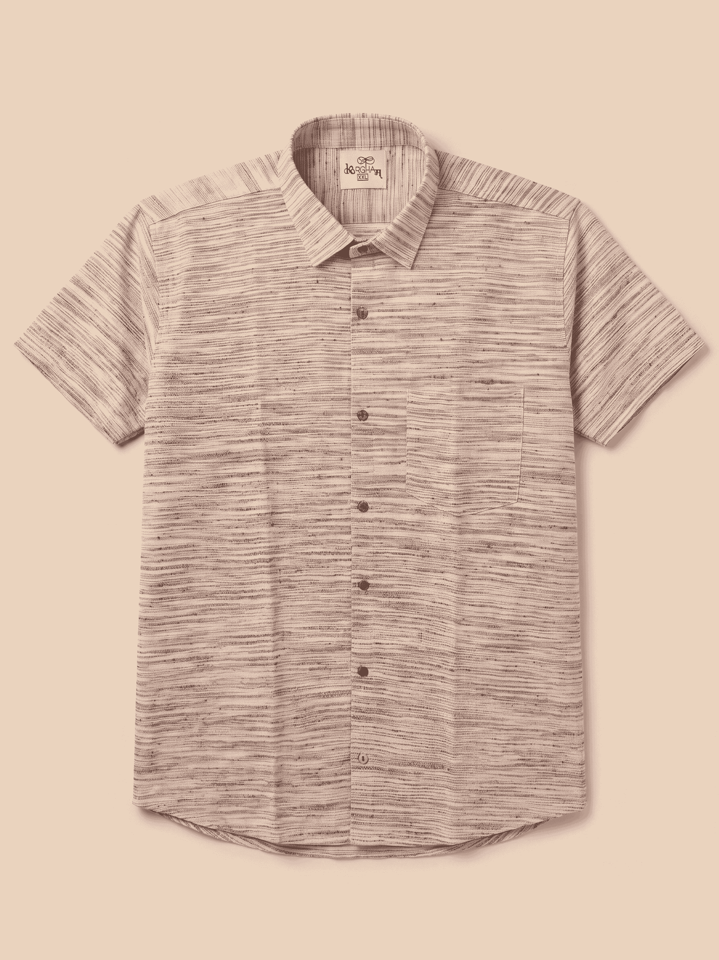 Kargham Ultra Premium Handwoven Zebra Ash Pink Stripe Cotton Half Sleeves Shirt