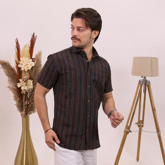 Black Breeze Stripe Shirt for Men | Half Sleeves Cotton Shirt