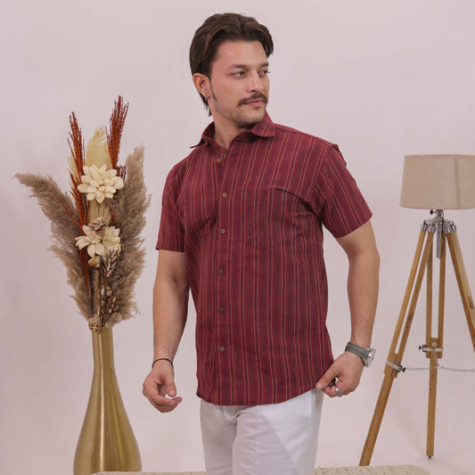 Maroon Breeze Stripe Shirt for Men | Half Sleeves Cotton Shirt