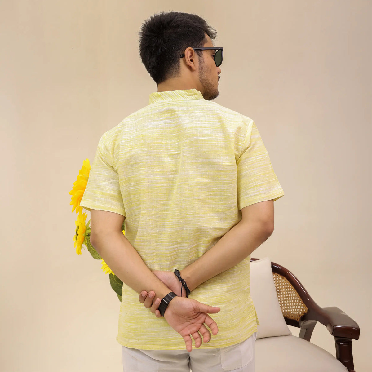 Yellow Abhilasha Pure Cotton Half Sleeve Short Kurta