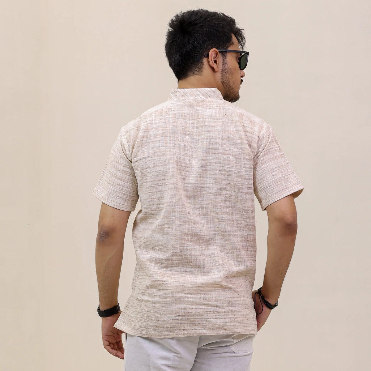Beige Abhilasha Pure Cotton Half Sleeve Short Kurta