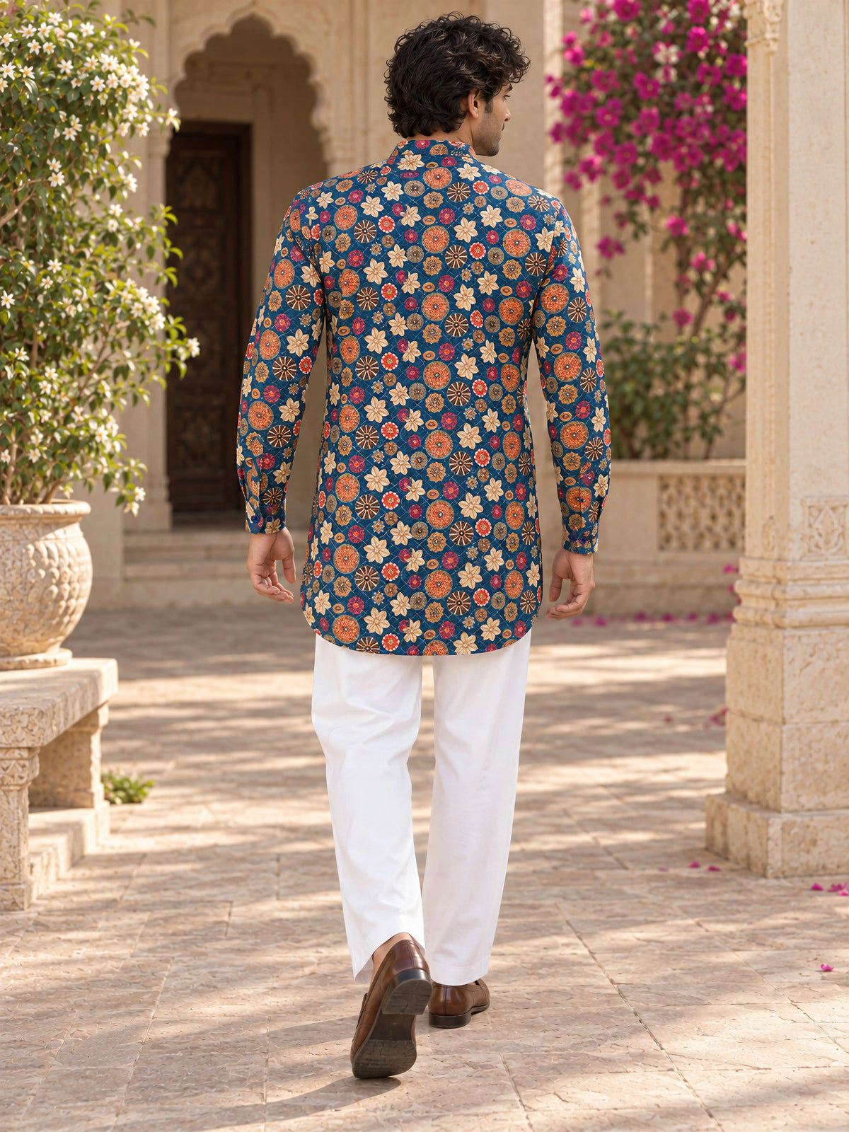 Blue Royal Printed Men's Kurta
