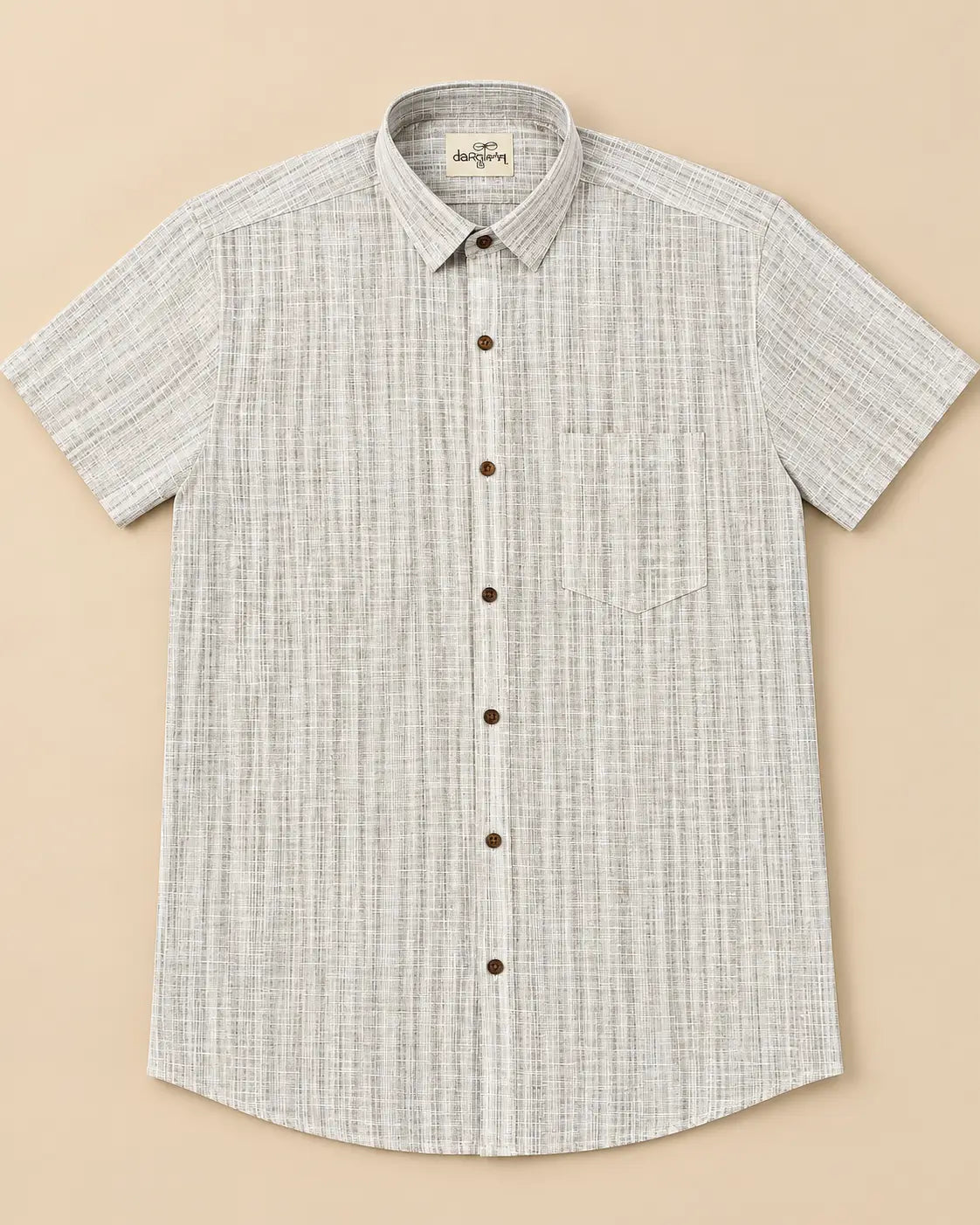 Brown-Rustic Handloom Cotton Half Shirt