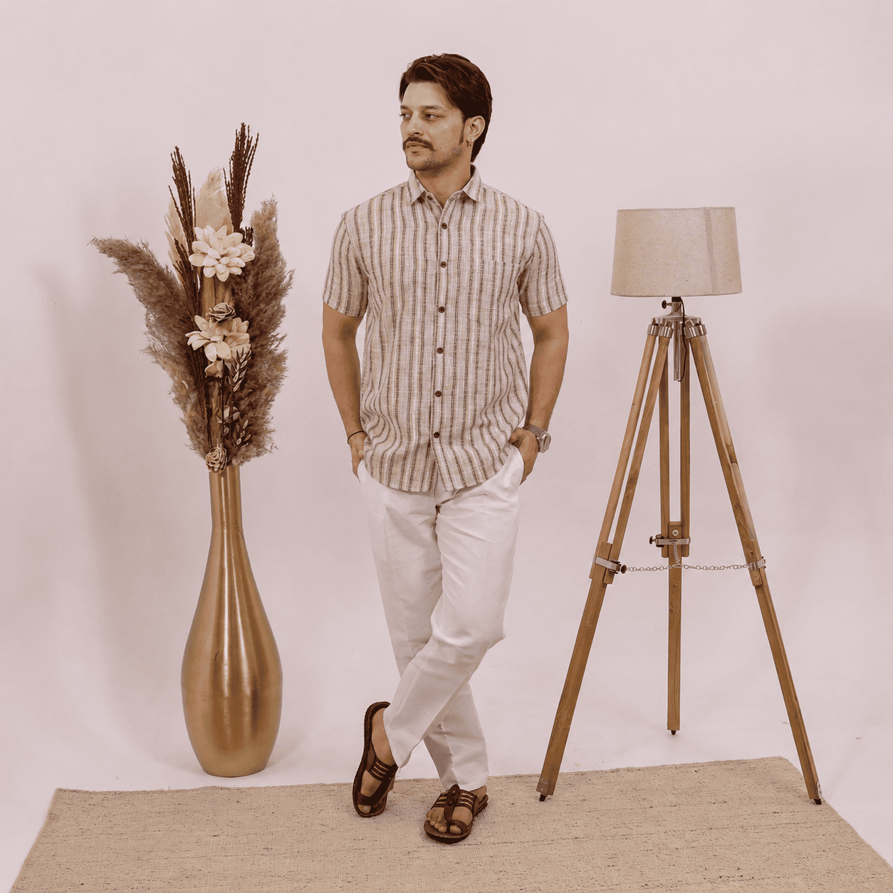 Rajwada Half Sleeves Shirt Beige