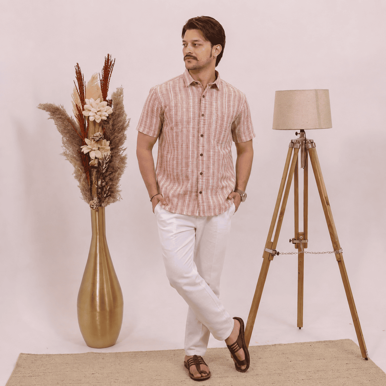 Rajwada Half Sleeves Shirt Peach