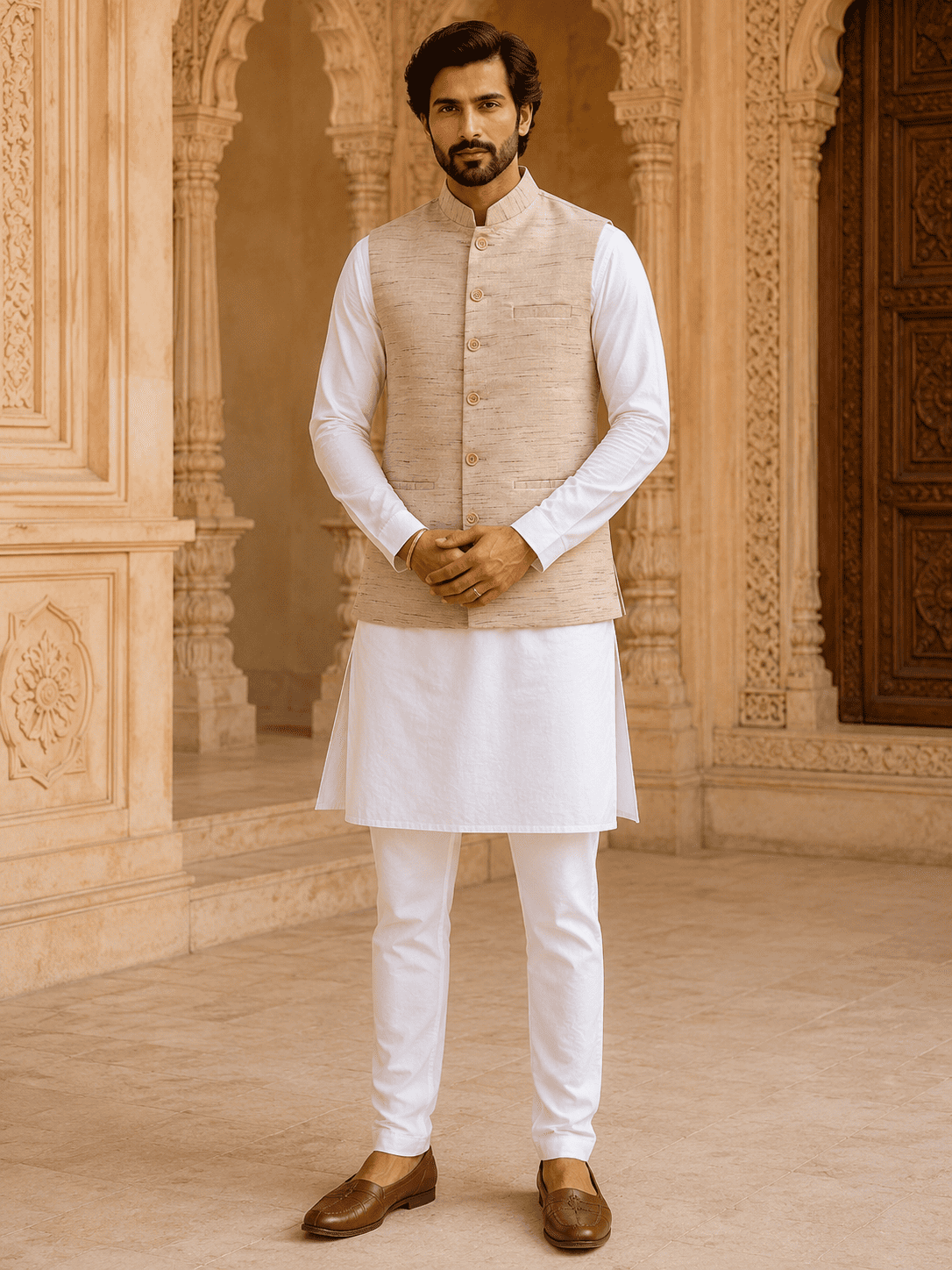 Skin Tone Cotton Bhagalpur Modi Jacket | Kargham