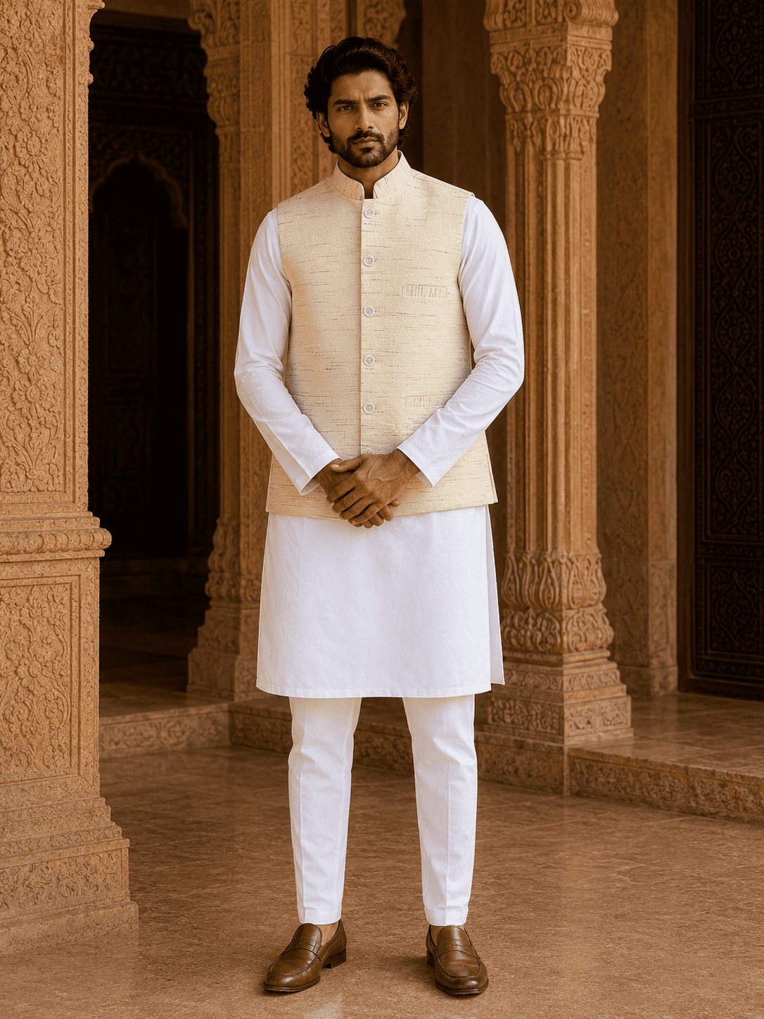 Cream Cotton Bhagalpur Modi Jacket | Kargham