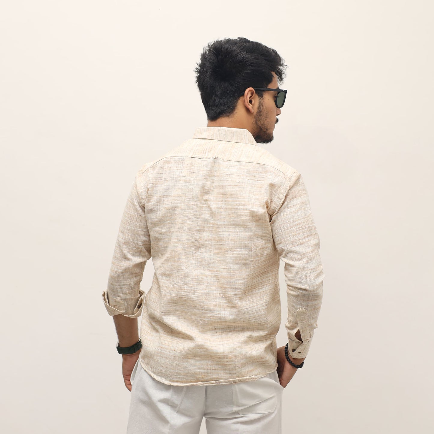 Beige cotton khadi shirt for men back view