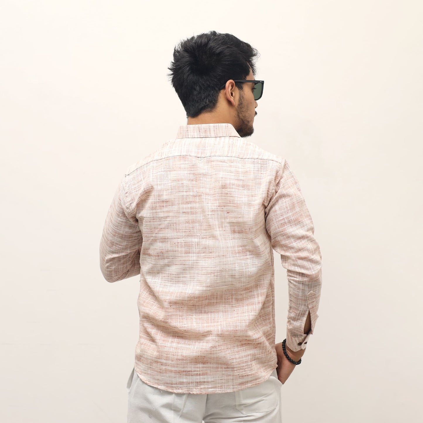 Light orange khadi cross jharna shirt for men back side