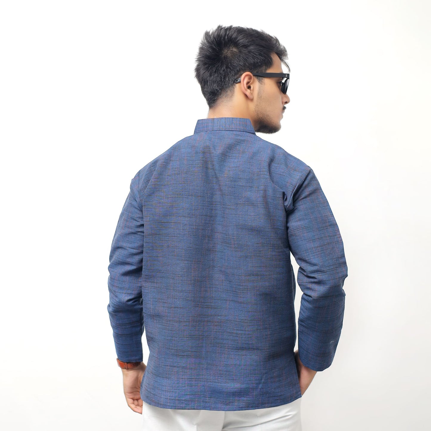 Back profile Blue Tone Dark Jharna full sleeves short cotton kurta