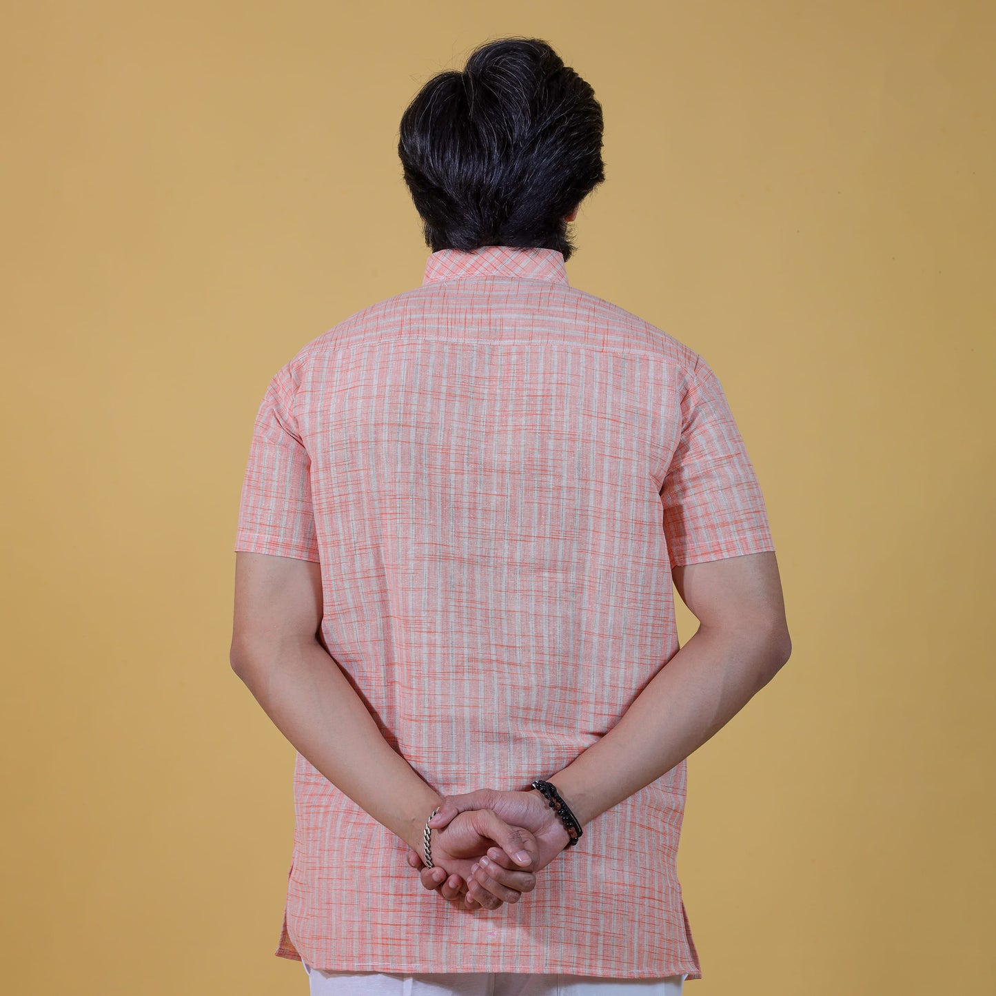 orange khadi kurta back view relaxed fit
