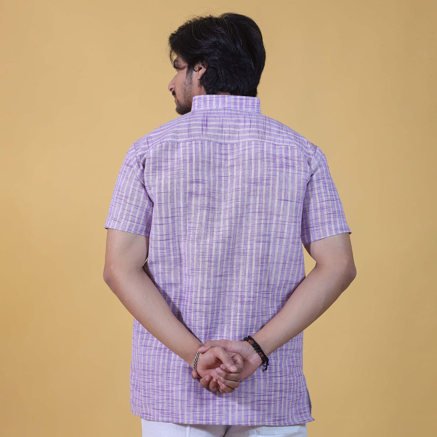 purple khadi kurta back view relaxed fit