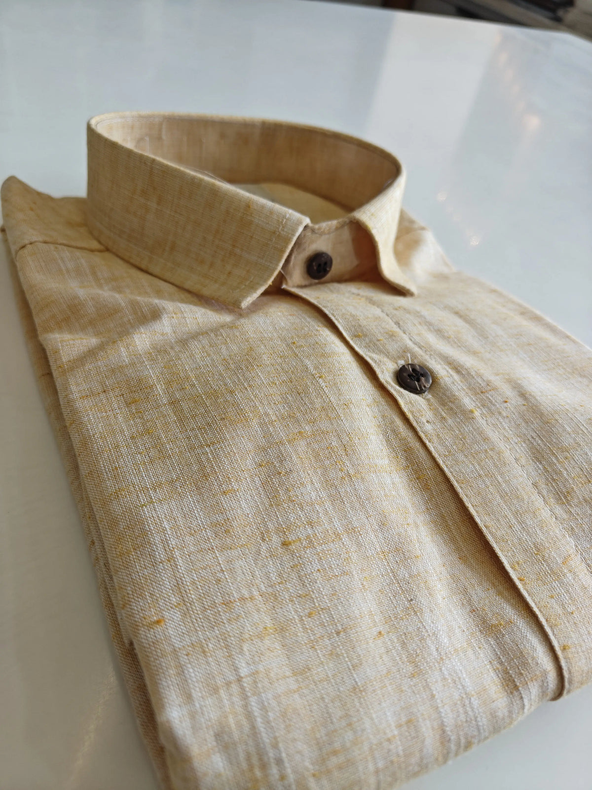 Yellow-Soft Linen Cotton Half Sleeve Shirt