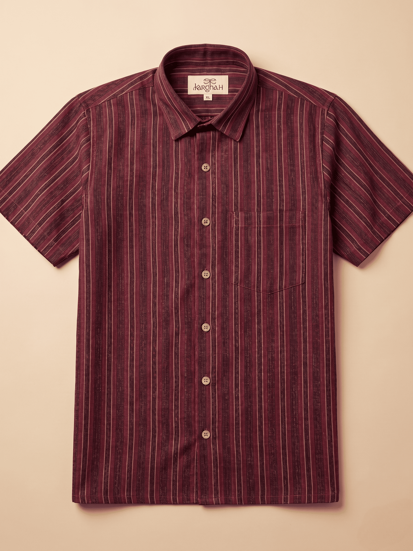 Maroon Breeze Stripe Khadi Shirt for Men | Half Sleeves Cotton Shirt