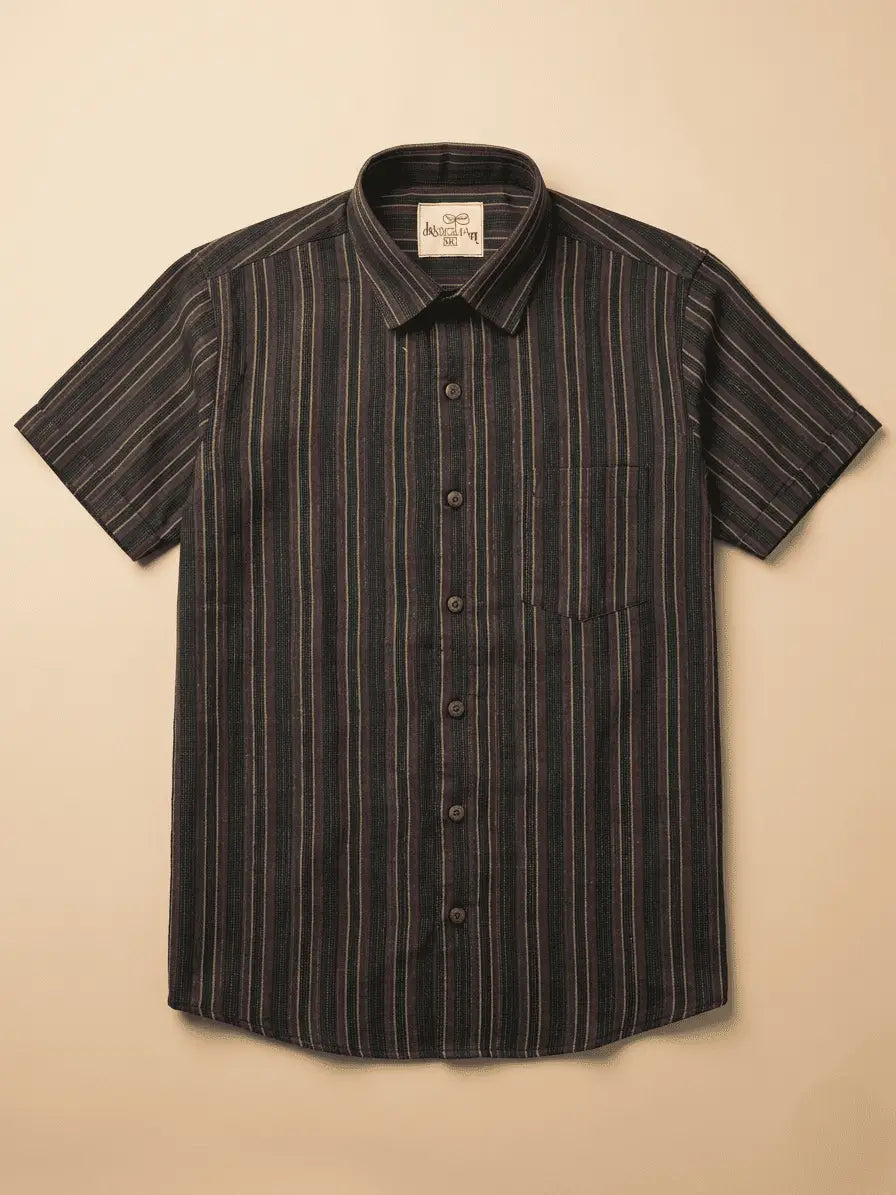 Black Breeze Stripe Shirt for Men | Half Sleeves Cotton Shirt