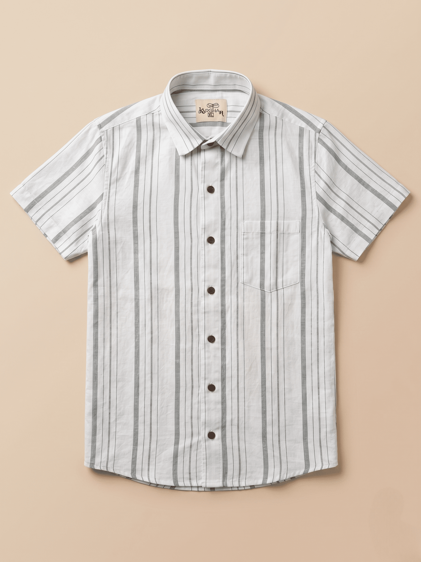 Grey Line White Base Khadi Cotton Shirt for Men | Half Sleeves