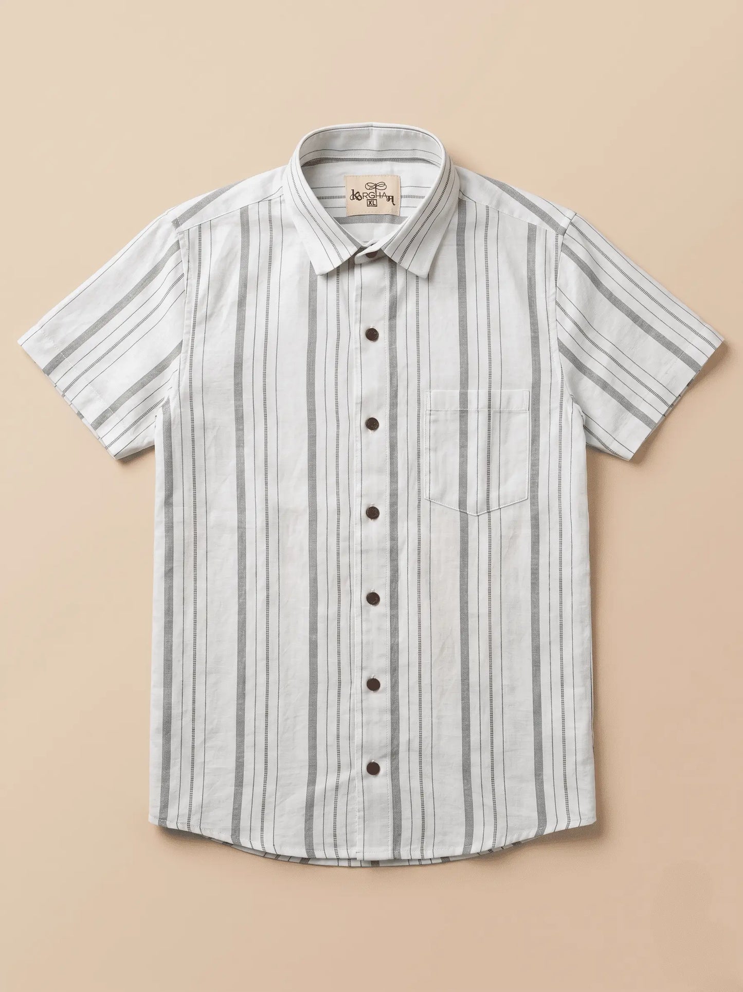 Grey Line White Base Cotton Shirt for Men | Half Sleeves