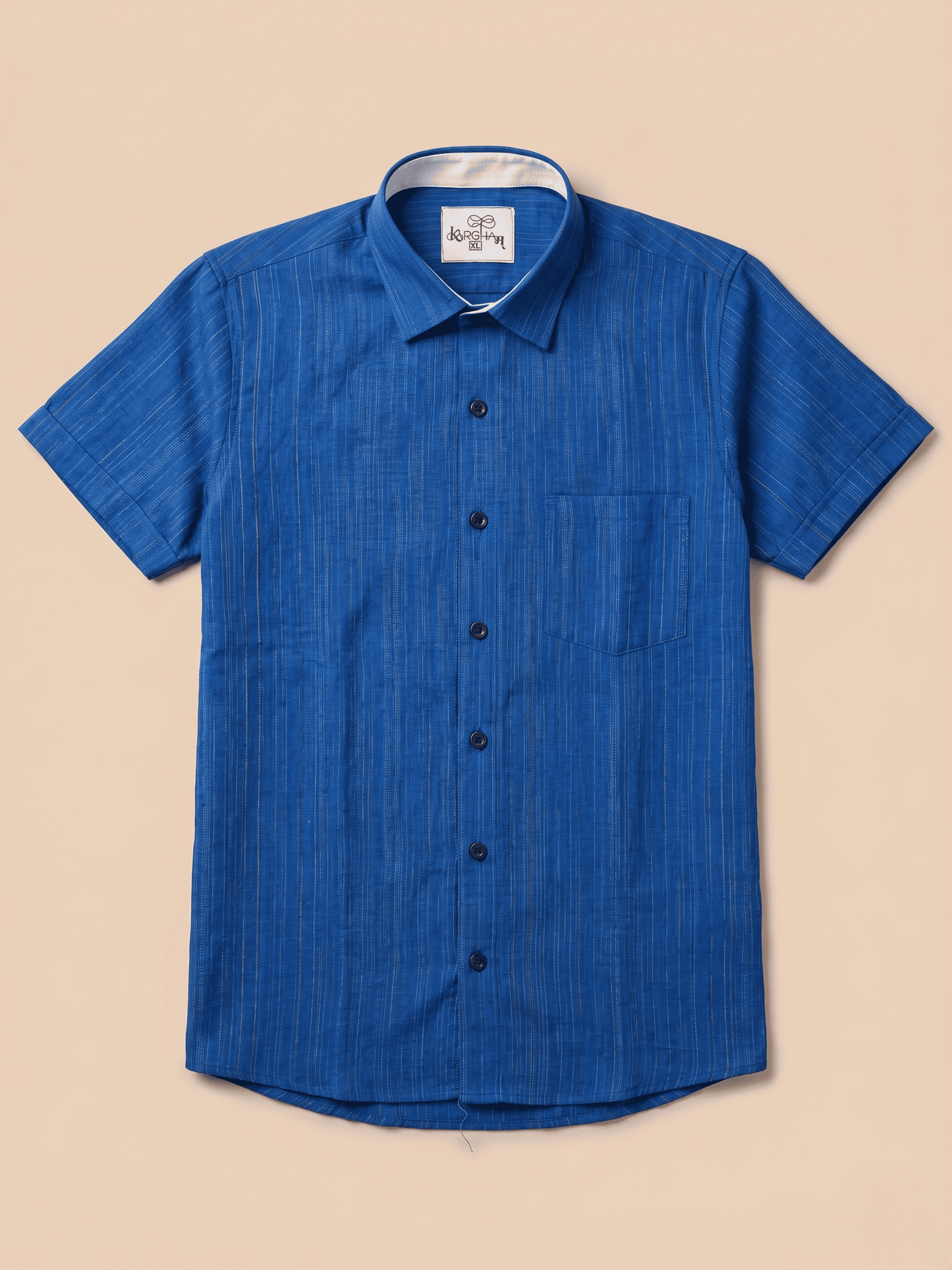 Blue Threadline Khadi Cotton Shirt for Men | Half Sleeves