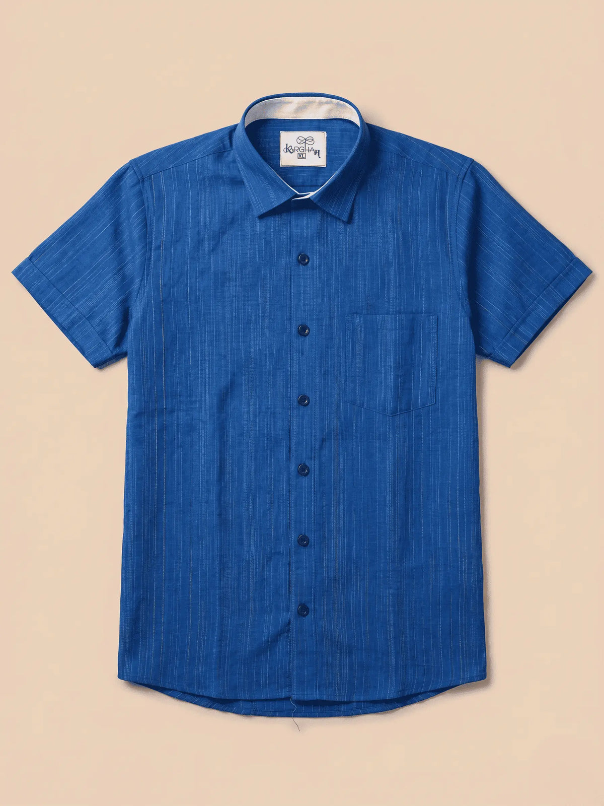 Blue Threadline Handloom Cotton Half Sleeves Shirt for Men | Kargham