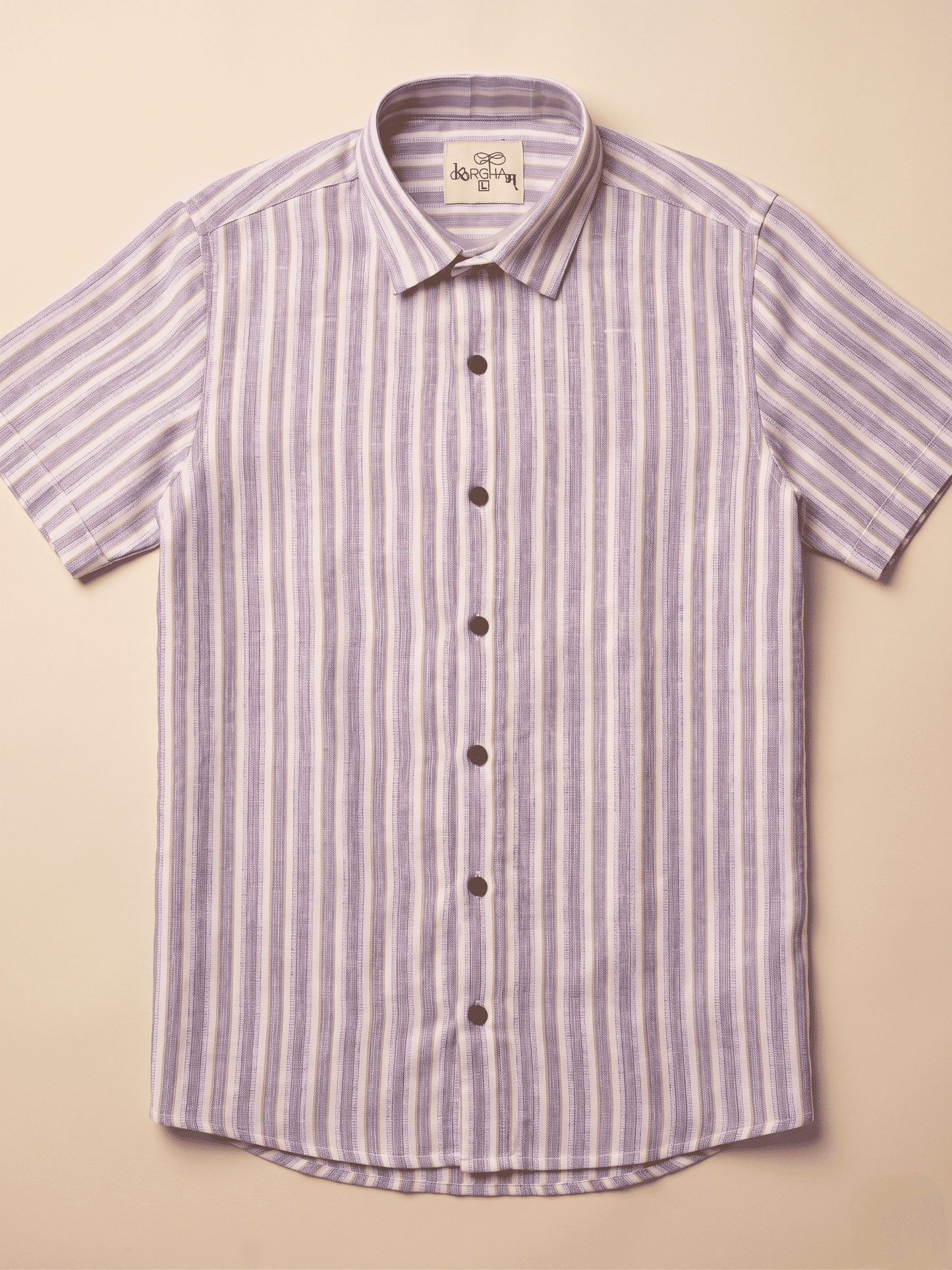 Purple-White Stripped Khadi Cotton Shirt for Men | Half Sleeves
