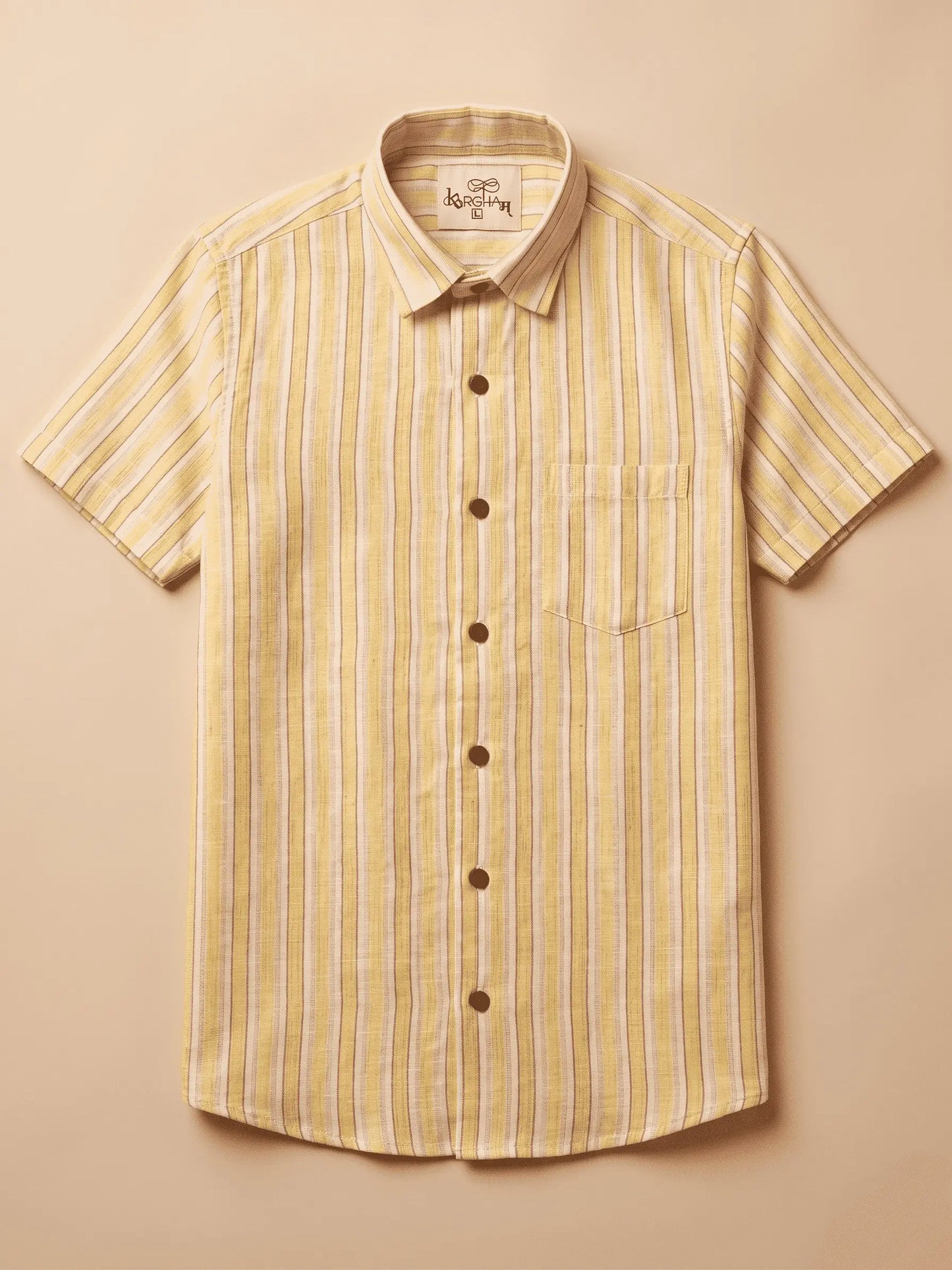 Yellow-White Stripped Cotton Shirt for Men | Half Sleeves