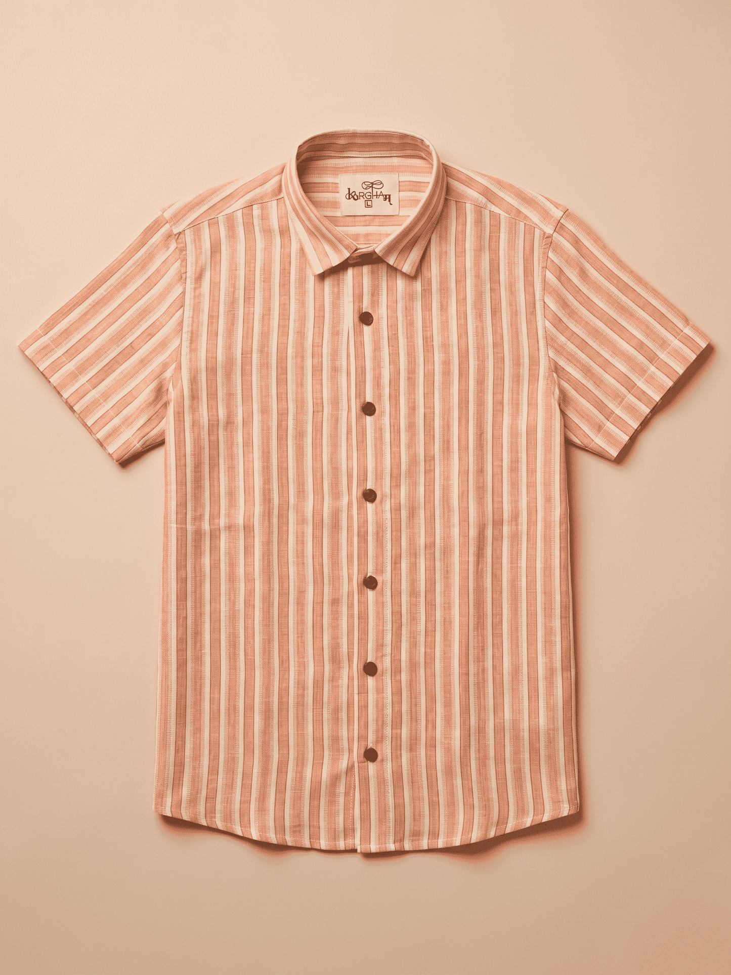 Orange-White Stripped Khadi Cotton Shirt for Men | Half Sleeves