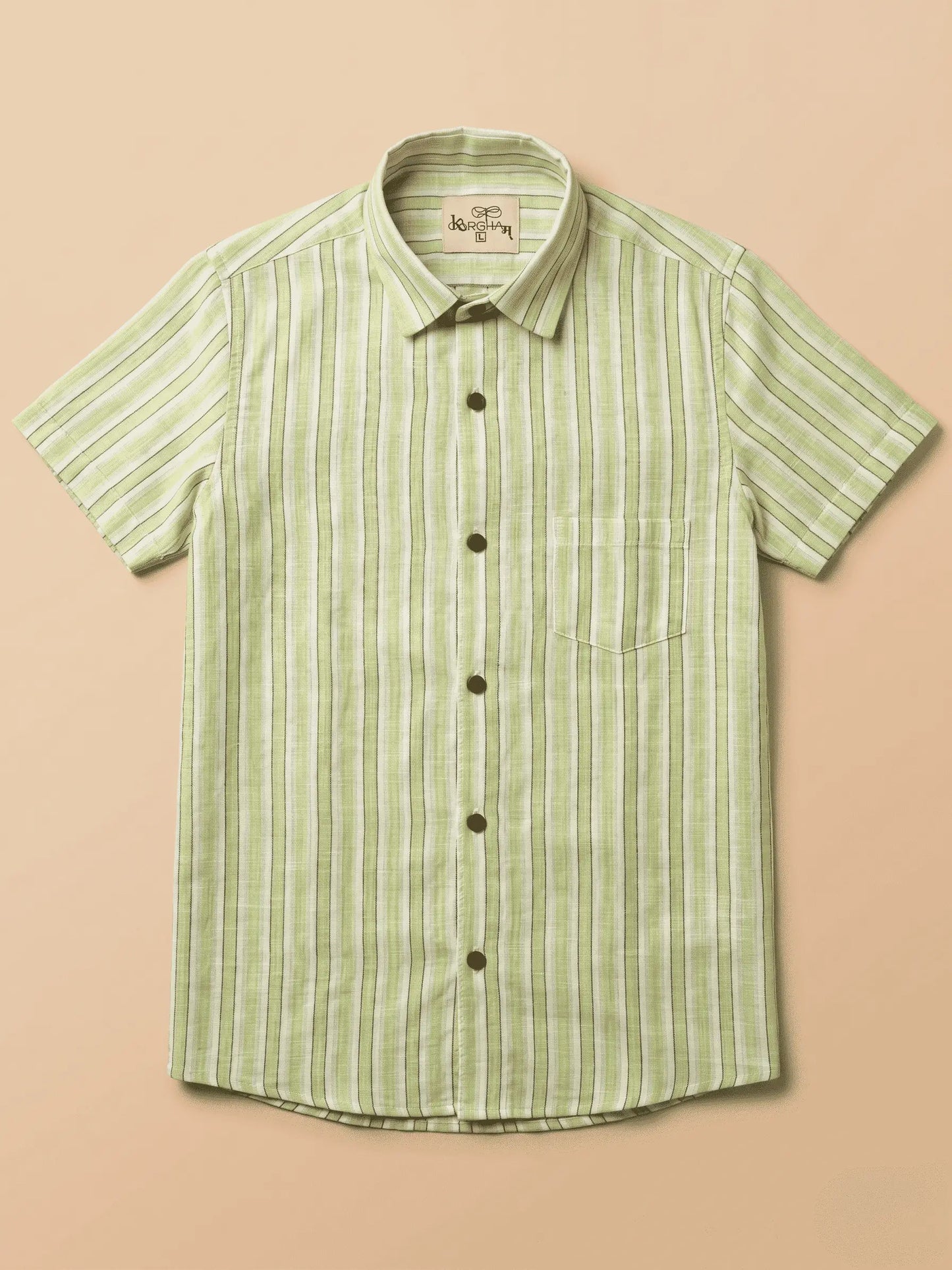 Green-White Stripped Cotton Shirt for Men | Half Sleeves