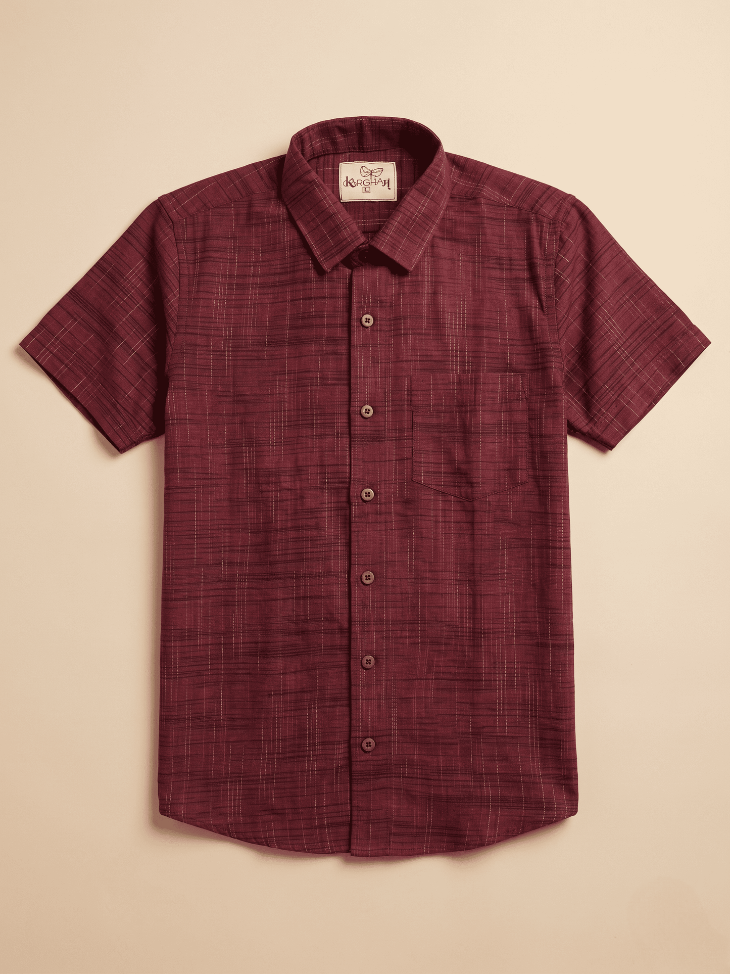 Red Dark Jharna Khadi Shirt for Men | Half Sleeves Cotton Shirt