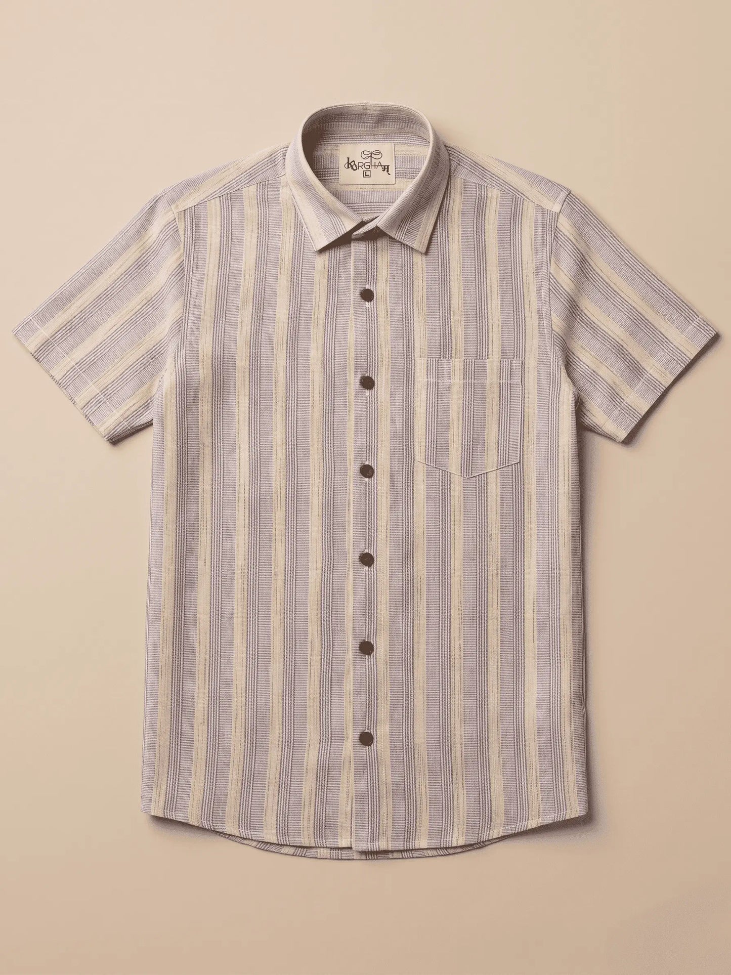 Light Purple Wide Stripped Cotton Shirt for Men | Half Sleeves