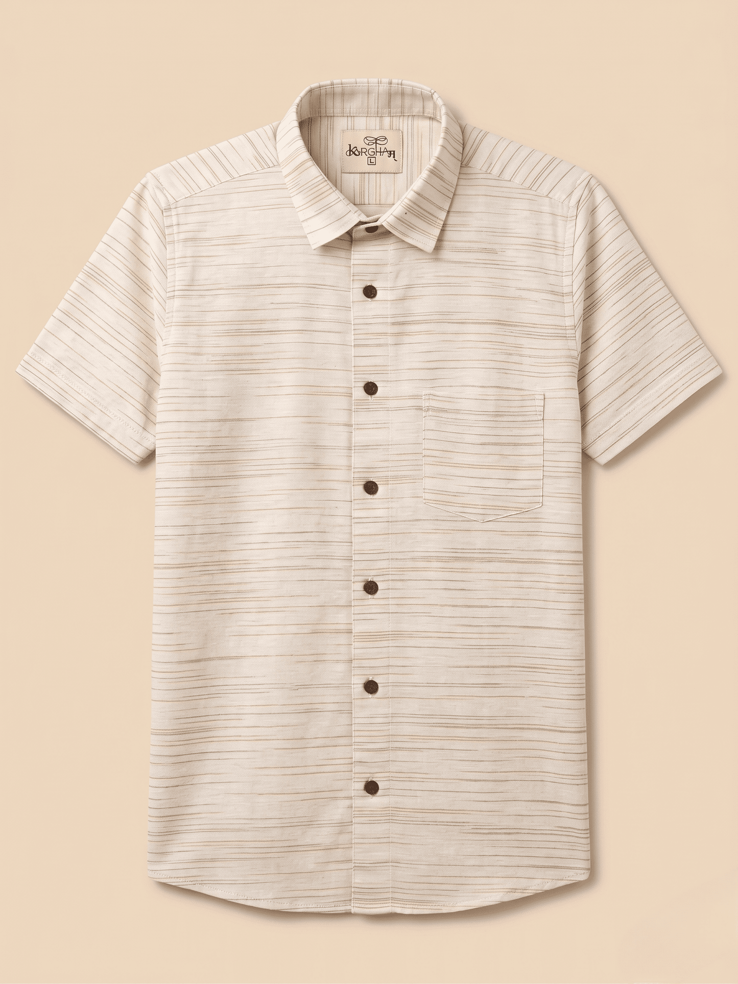 Orange Pattern White Jharna Khadi Cotton Shirt for Men | Half Sleeves