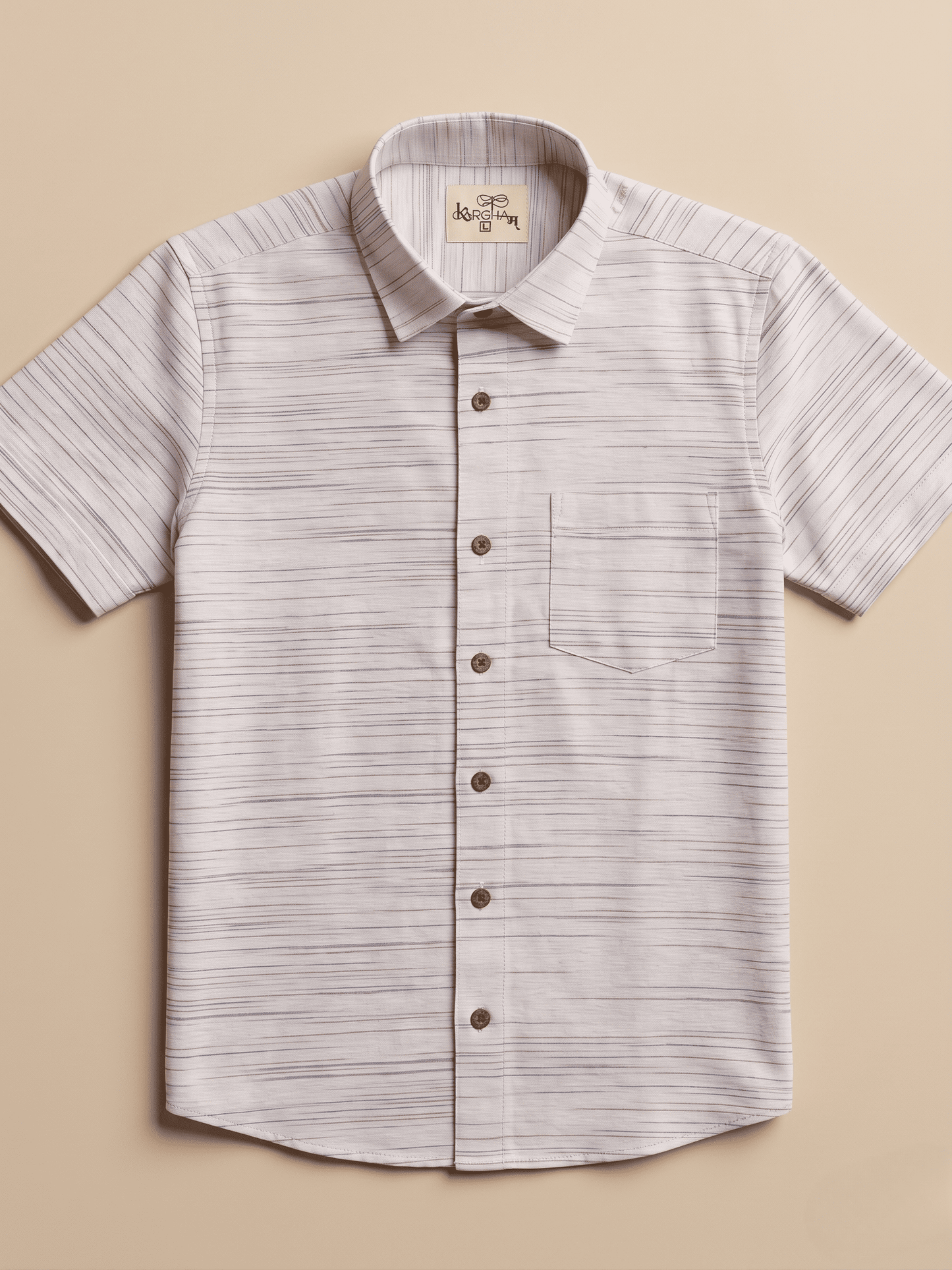 Purple Pattern White Jharna Khadi Cotton Shirt for Men | Half Sleeves