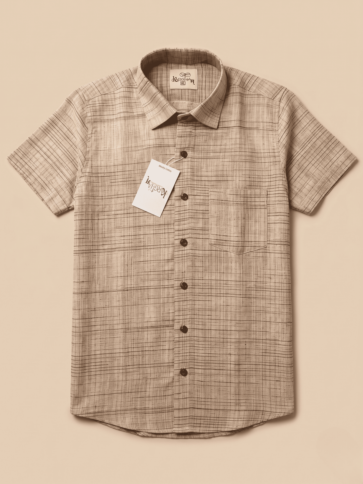 Beige Light Jharna Khadi Cotton Shirt for Men | Half Sleeves