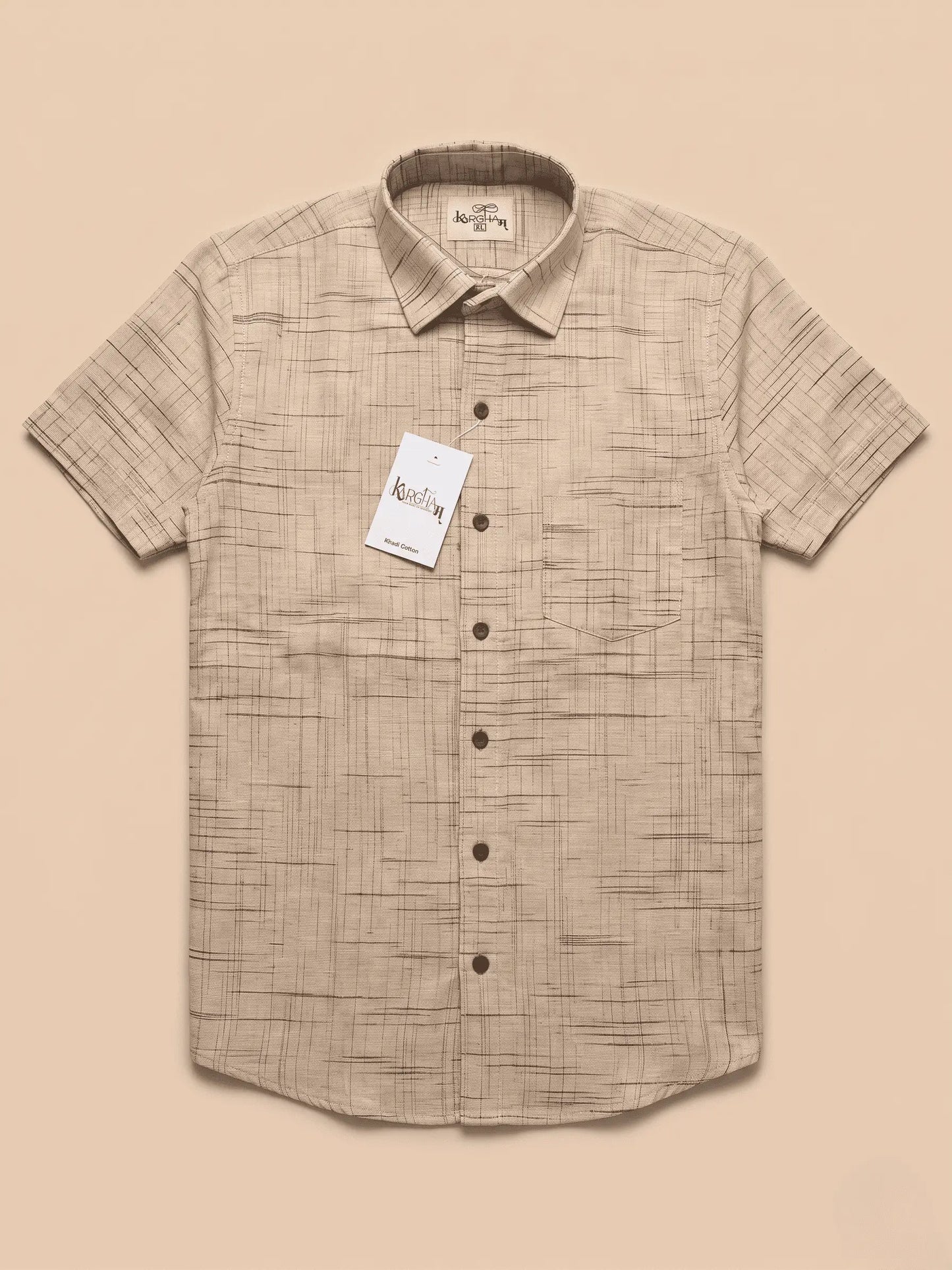 Beige Plain Jharna Cotton Shirt for Men | Half Sleeves
