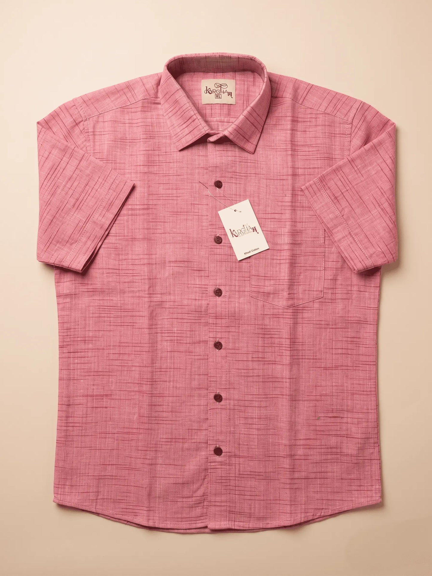 Pink Plain Jharna Cotton Shirt for Men | Half Sleeves