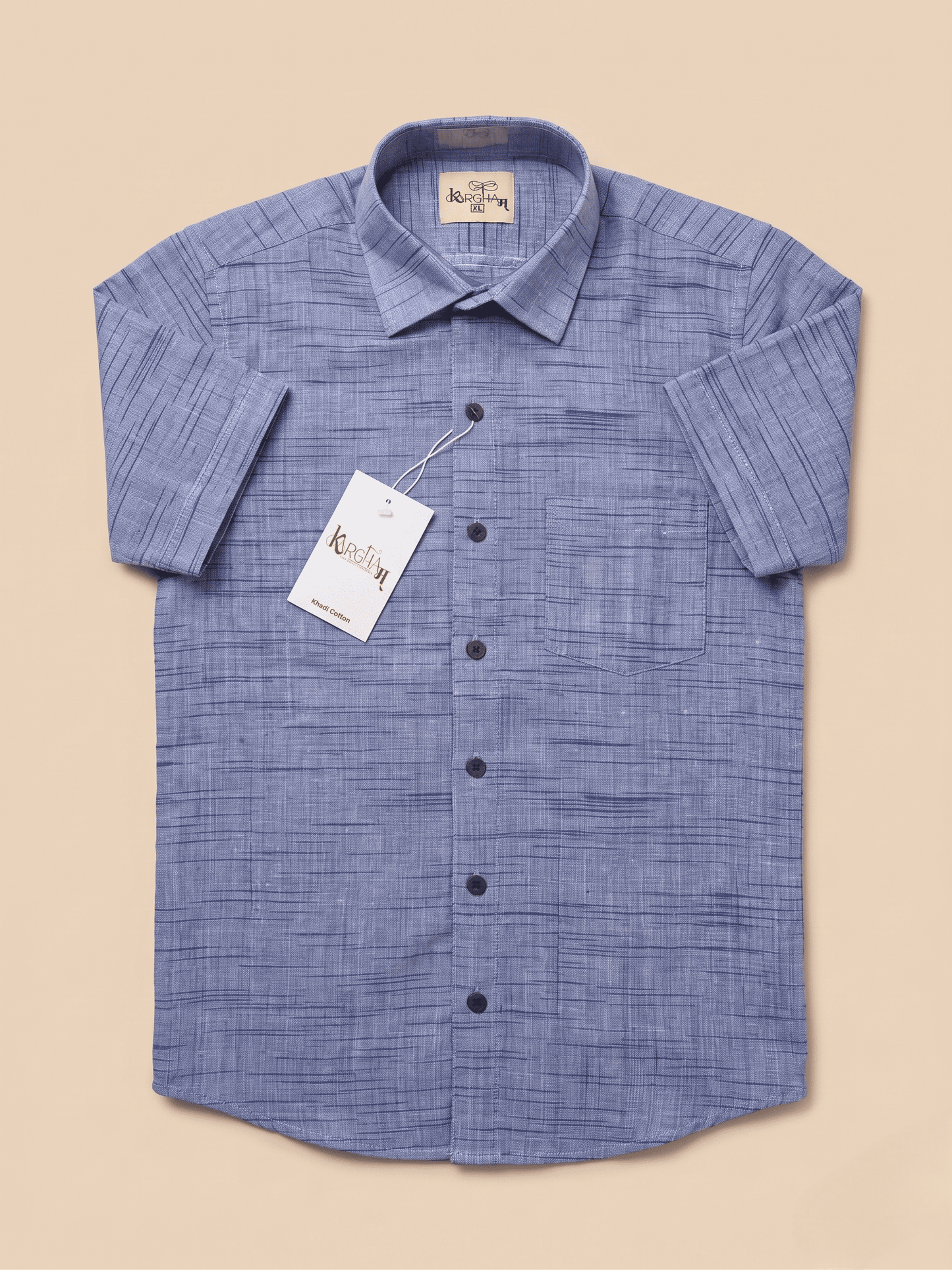 Blue Plain Jharna Khadi Cotton Shirt for Men | Half Sleeves