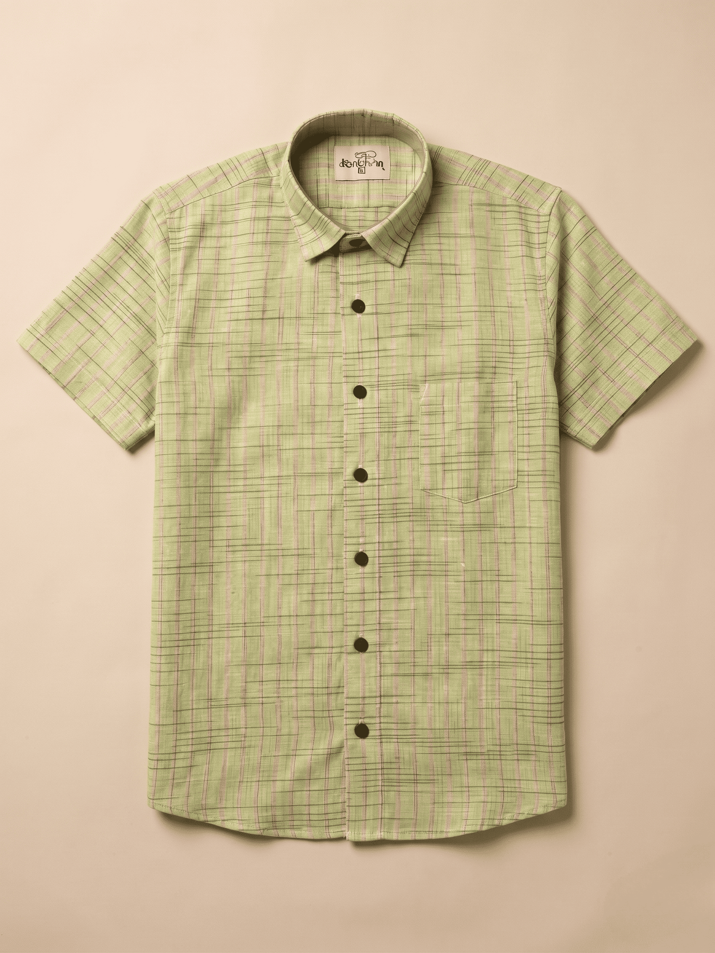 Green Golden Stripped Khadi Shirt for Men | Half Sleeves Cotton Shirt