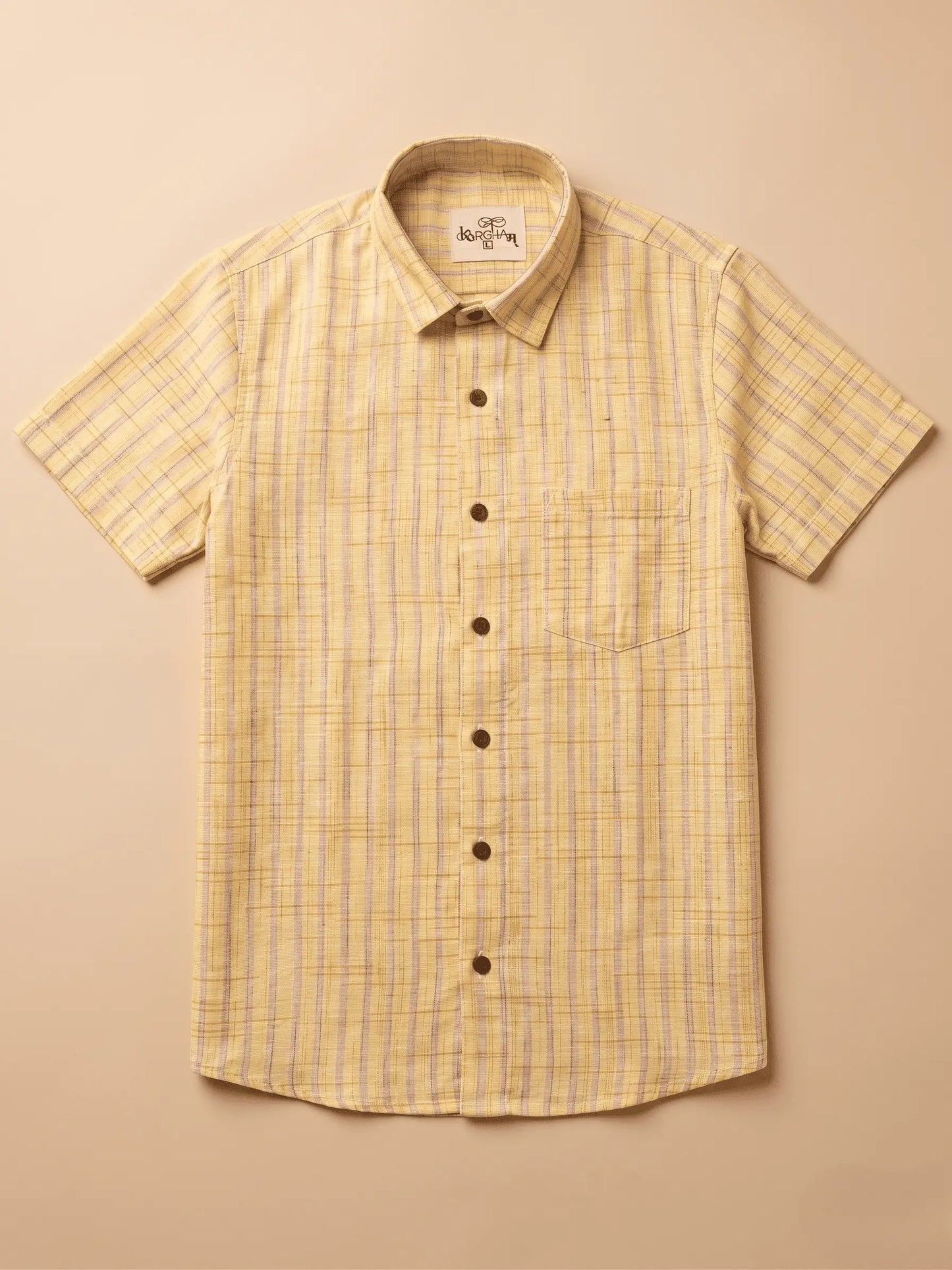 Yellow Golden Stripped Shirt for Men | Half Sleeves Cotton Shirt