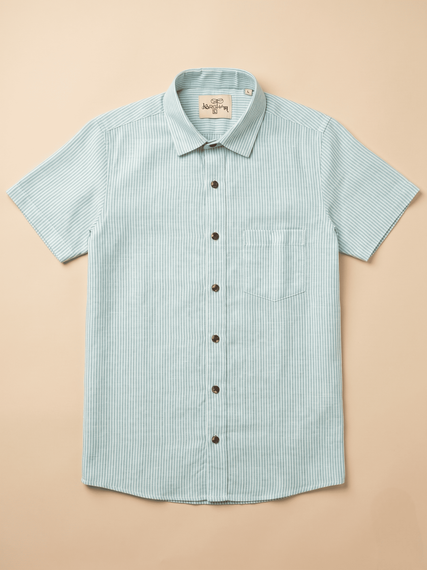 Sky Blue Loom Stripped Khadi Cotton Shirt for Men | Half Sleeves