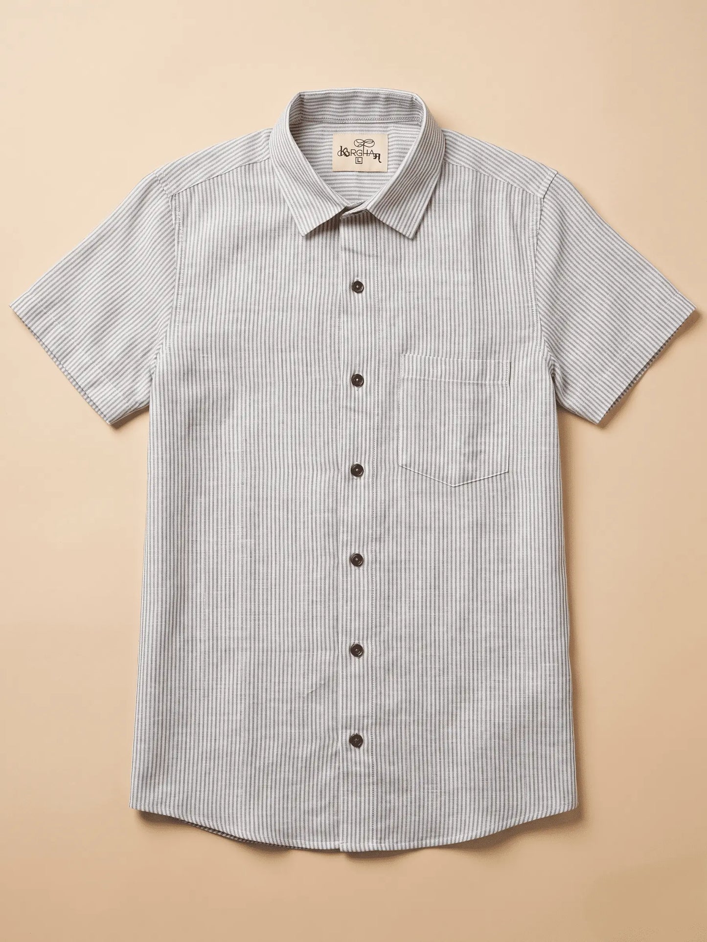 Grey Loom Stripped Cotton Shirt for Men | Half Sleeves