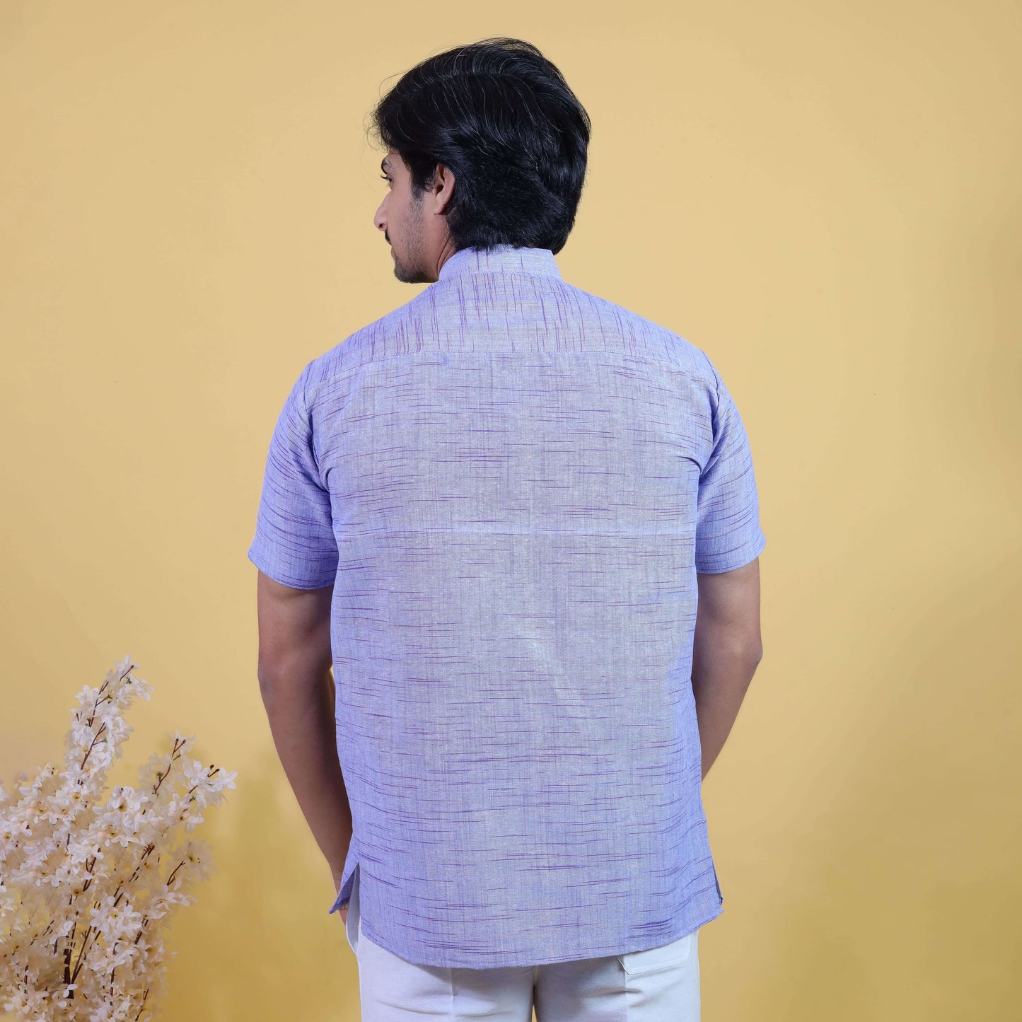 Back View of Men’s Blue Kurta White Pant Combo