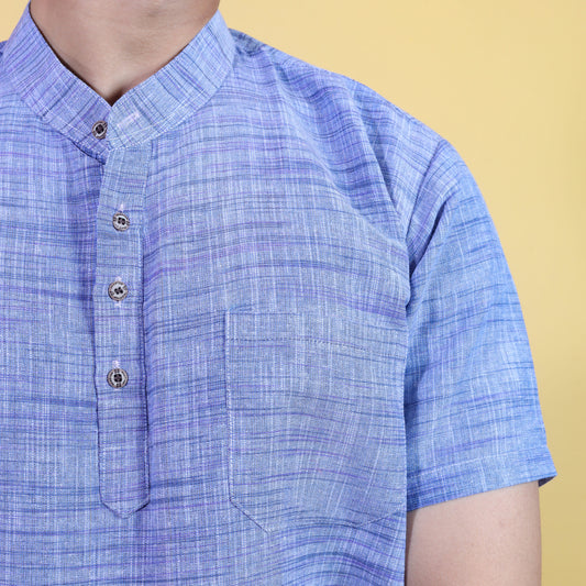 Close-up of Blue Jharna woven texture kurta for men