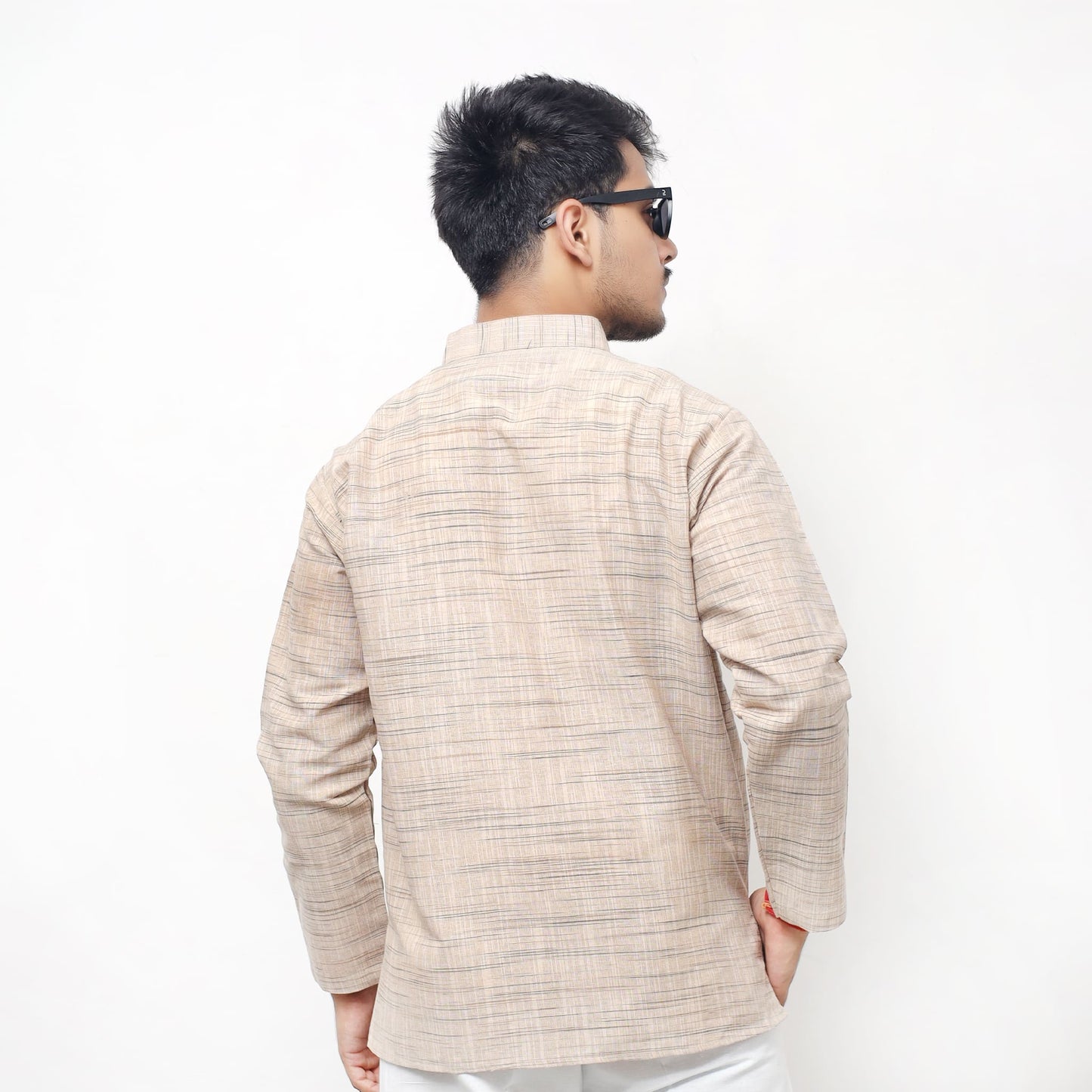Back view of beige Light Jharna khadi cotton short kurta look