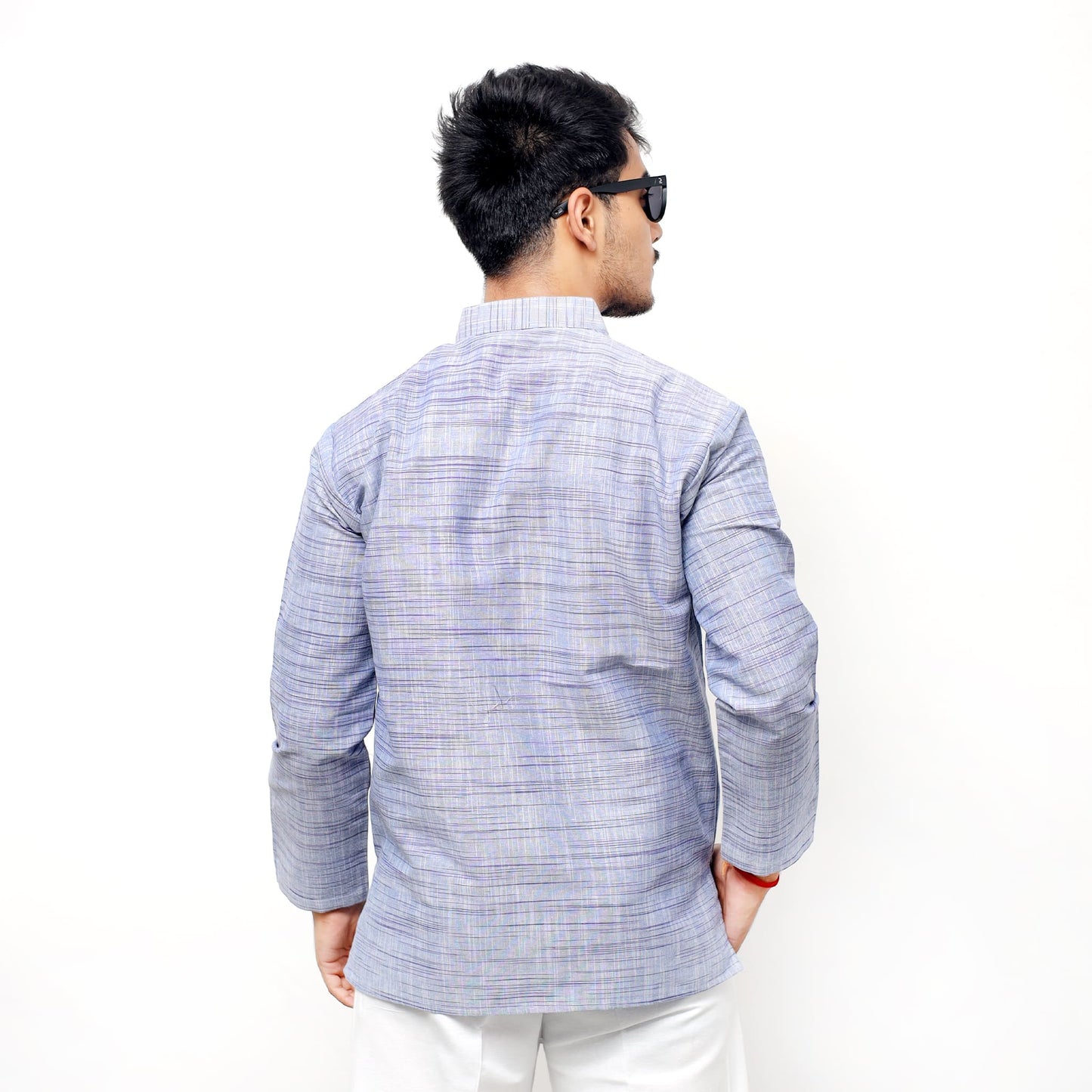 Blue Weave Light Jharna cotton short kurta back view