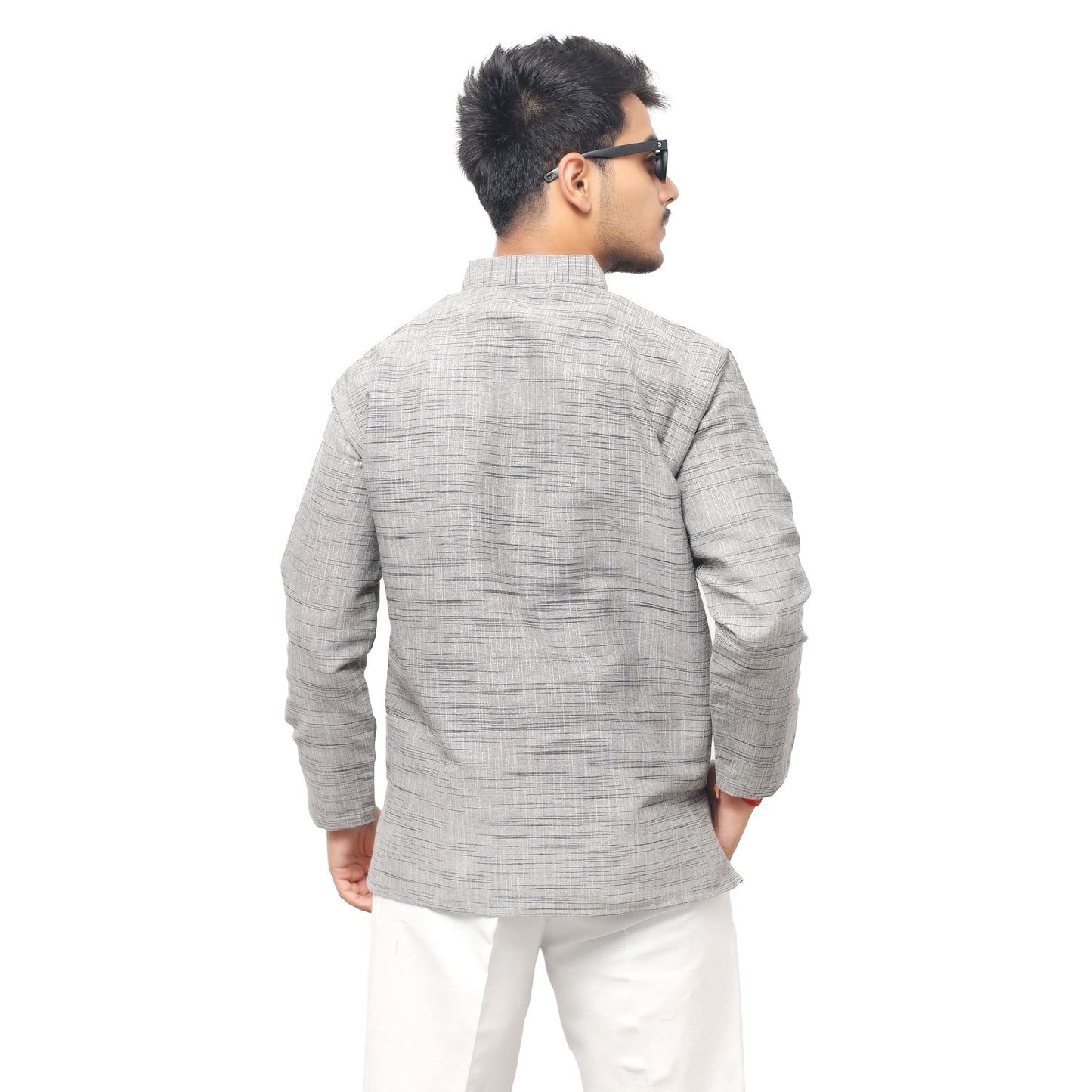 Grey Light Jharna khadi cotton short kurta detailed view
