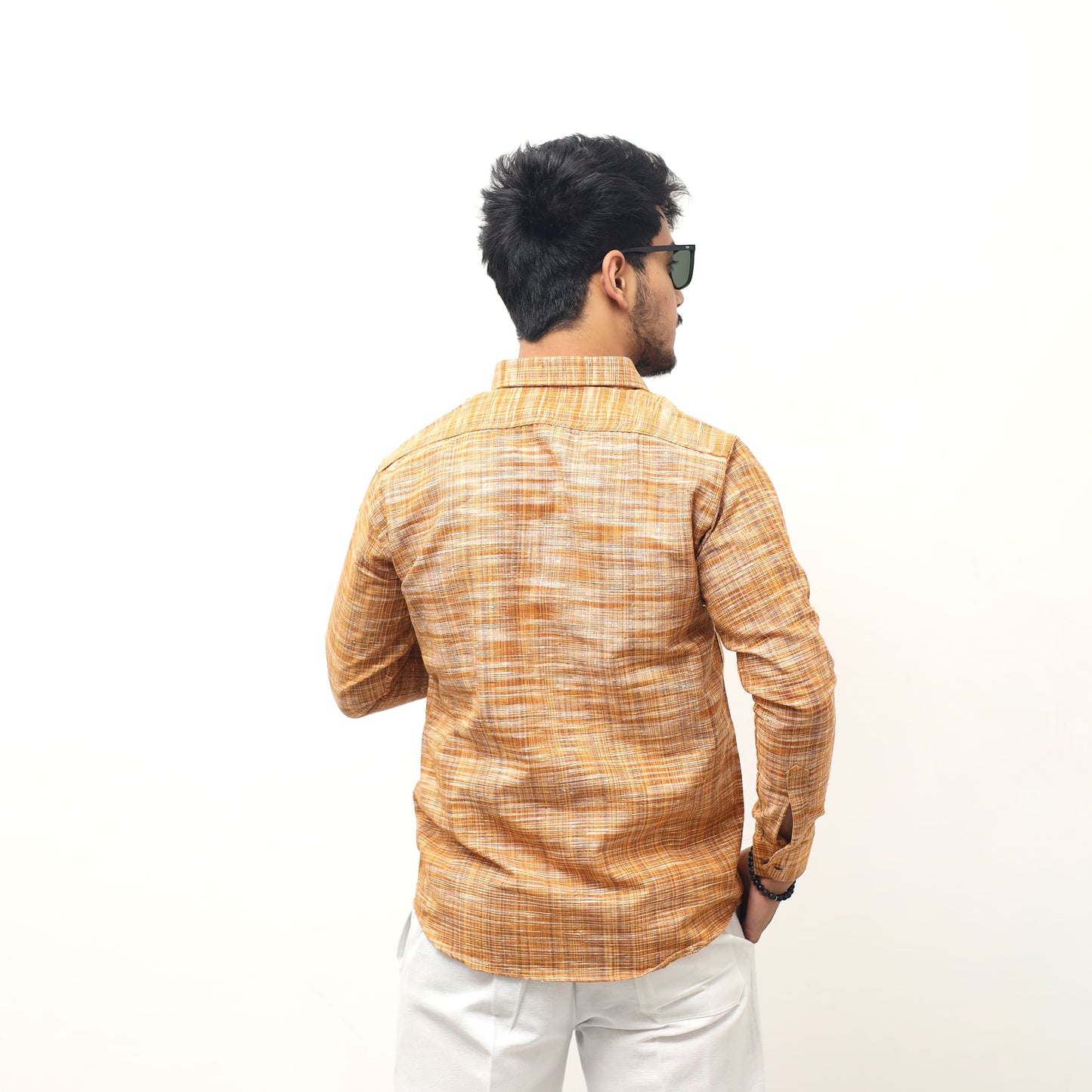 mustard line jharna shirt back view full sleeves