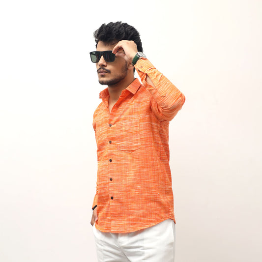 textured orange khadi cotton shirt full sleeves