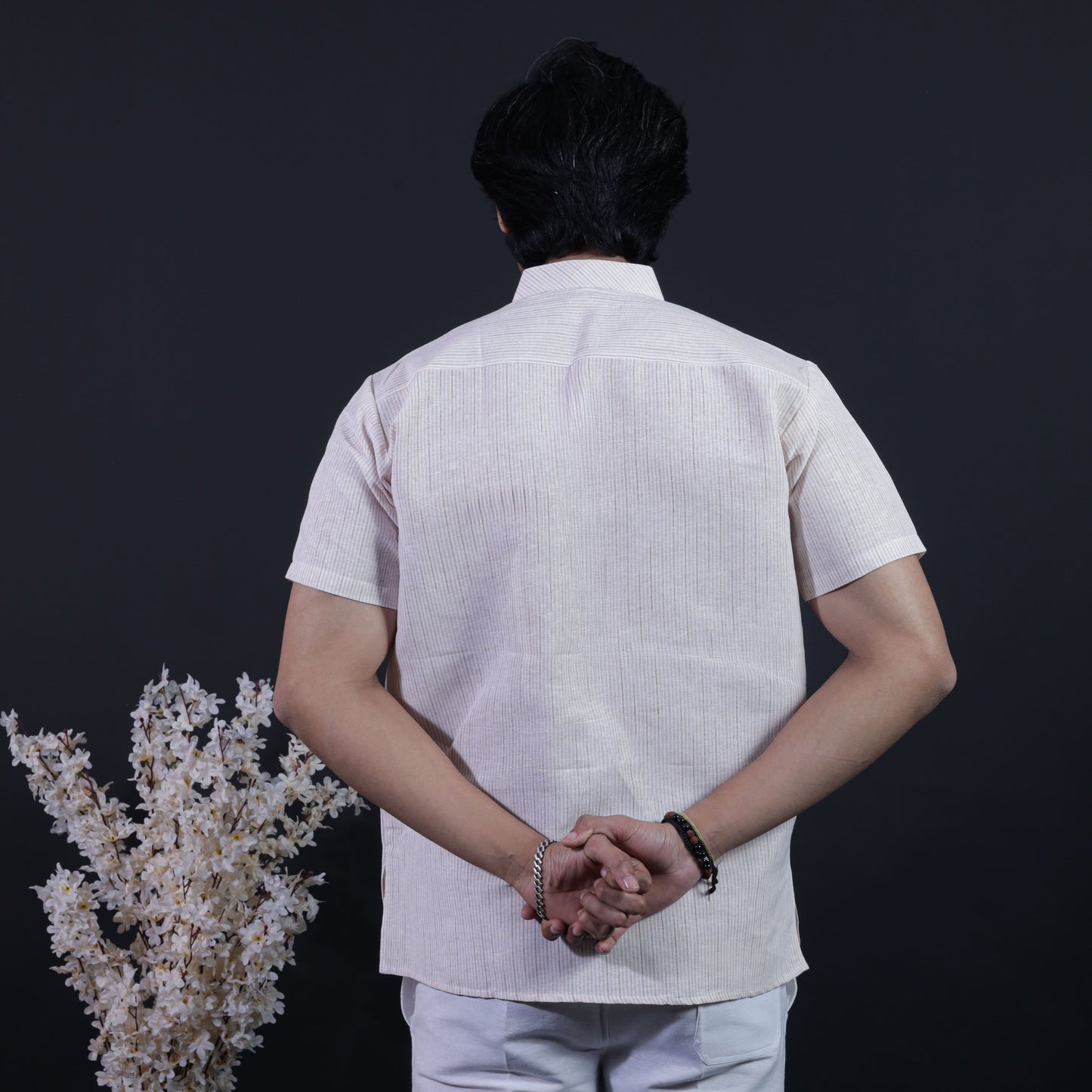 Minimal striped beige short kurta casual ethnic wear back view