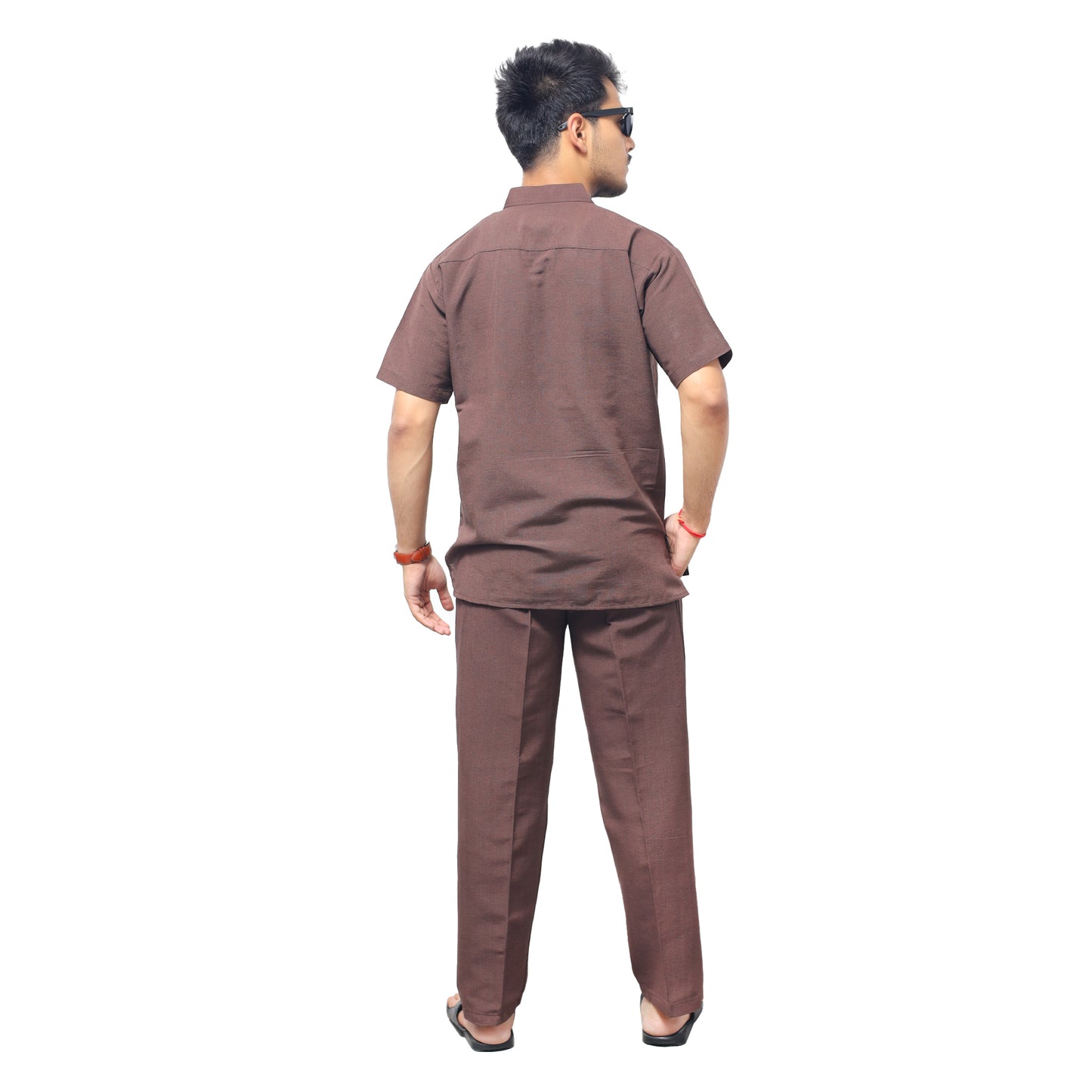 Casual brown khadi cotton co ord set modern styling back view