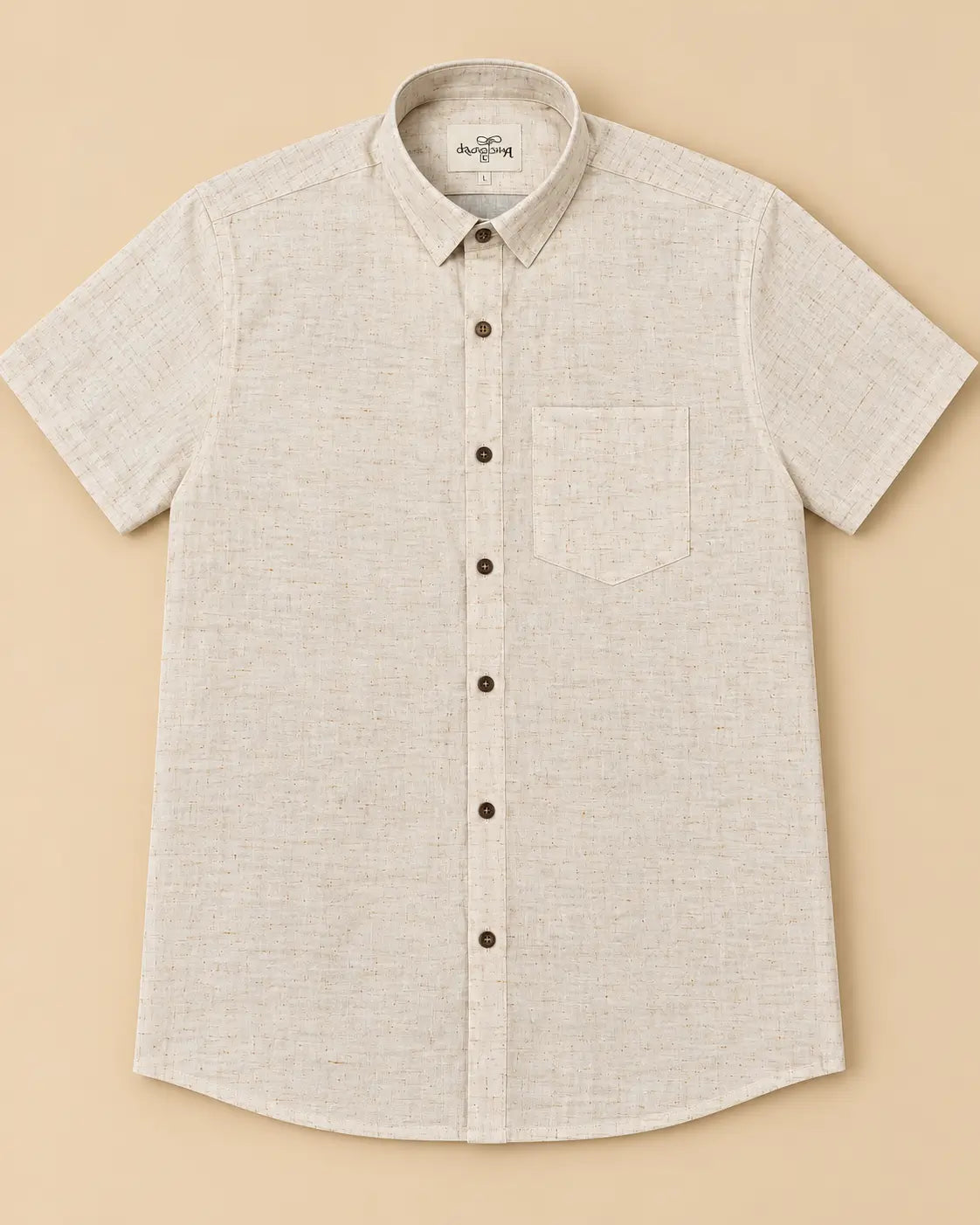 Minimal beige-Slub Cotton Half Shirt
