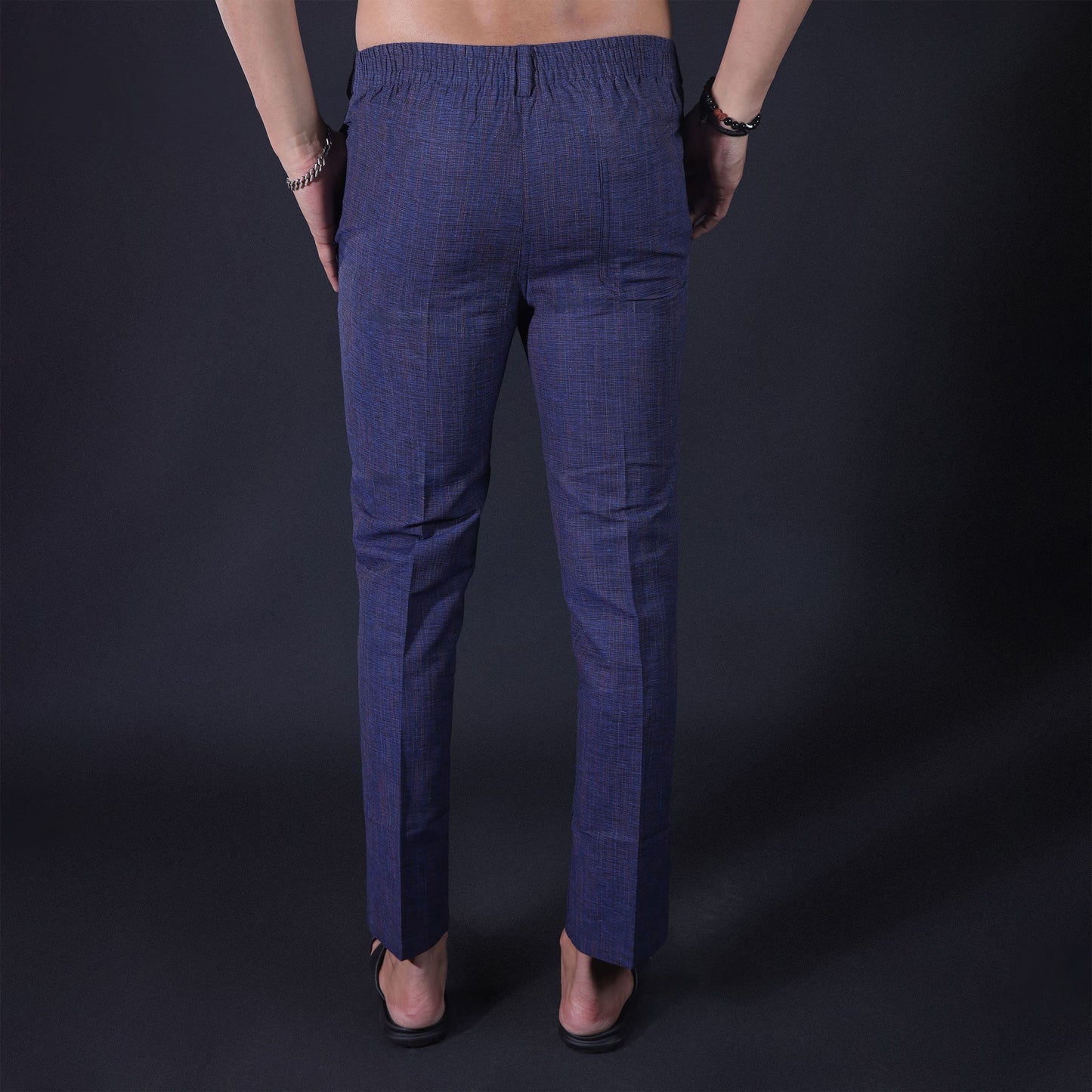 Khadi cotton pants for men blue back view elastic waist